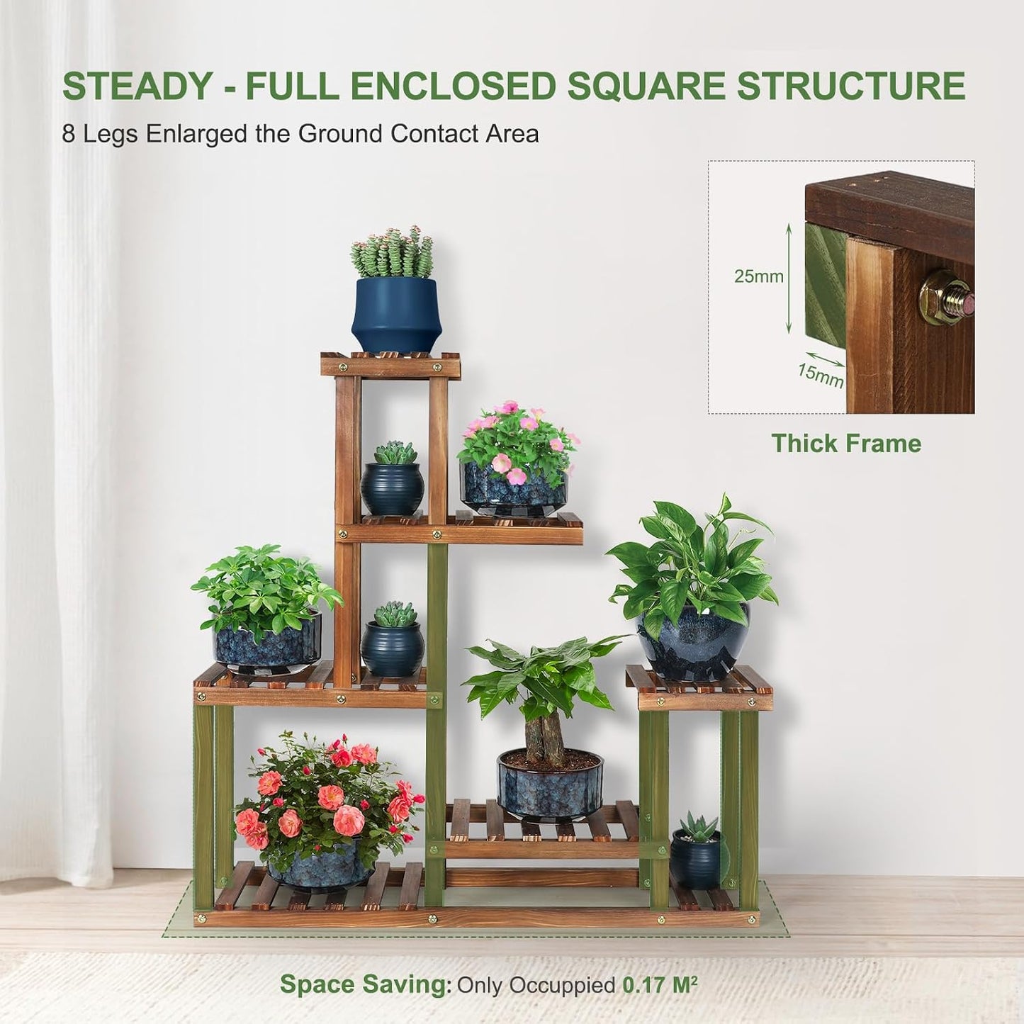 Wood Plant Stand Indoor Outdoor Multi Tiered Plant Shelf Holder | Corner High Low Flower Rack Stand for Multiple Plants