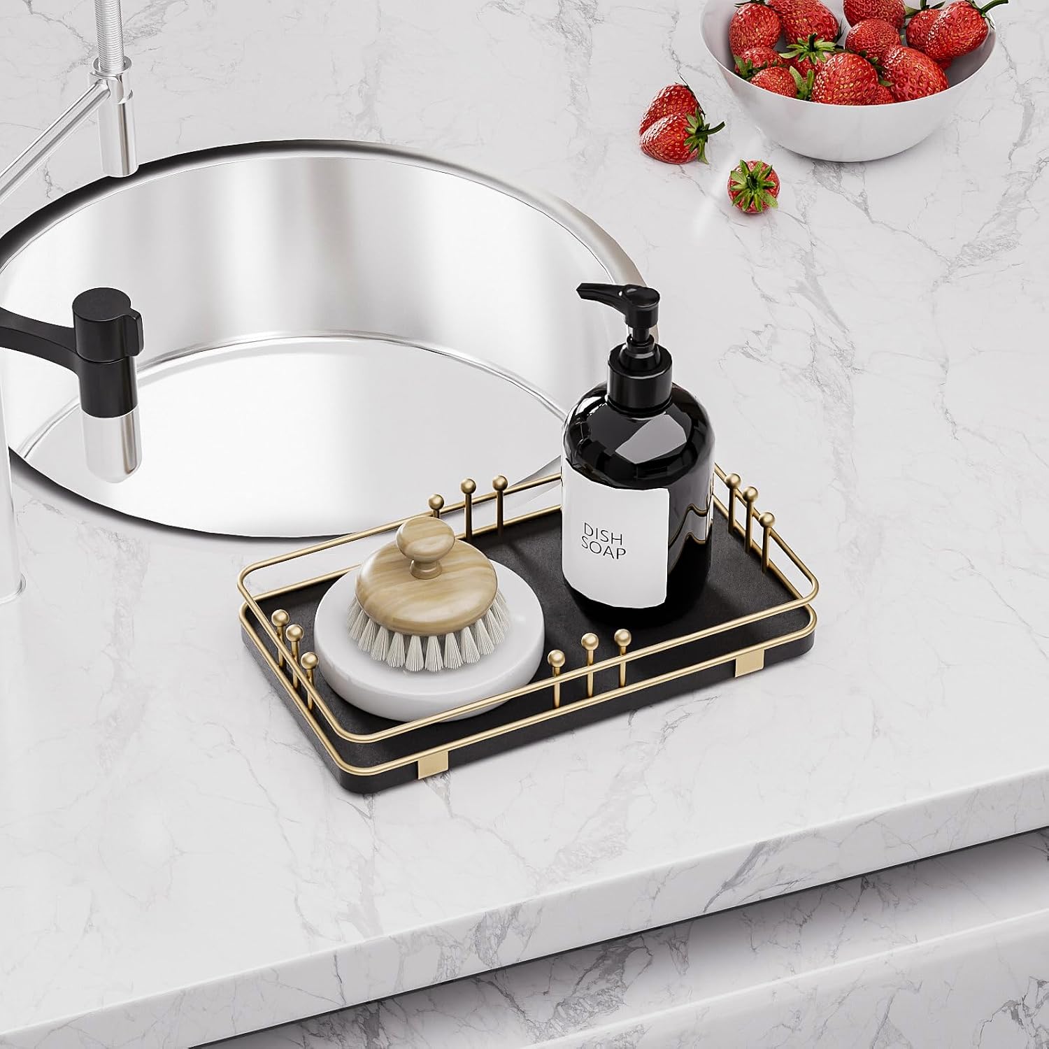 Kitchen Tray for Soap Dispenser Spice Salt / 7.9 x 4.4 x 1.6 / Black + Gold