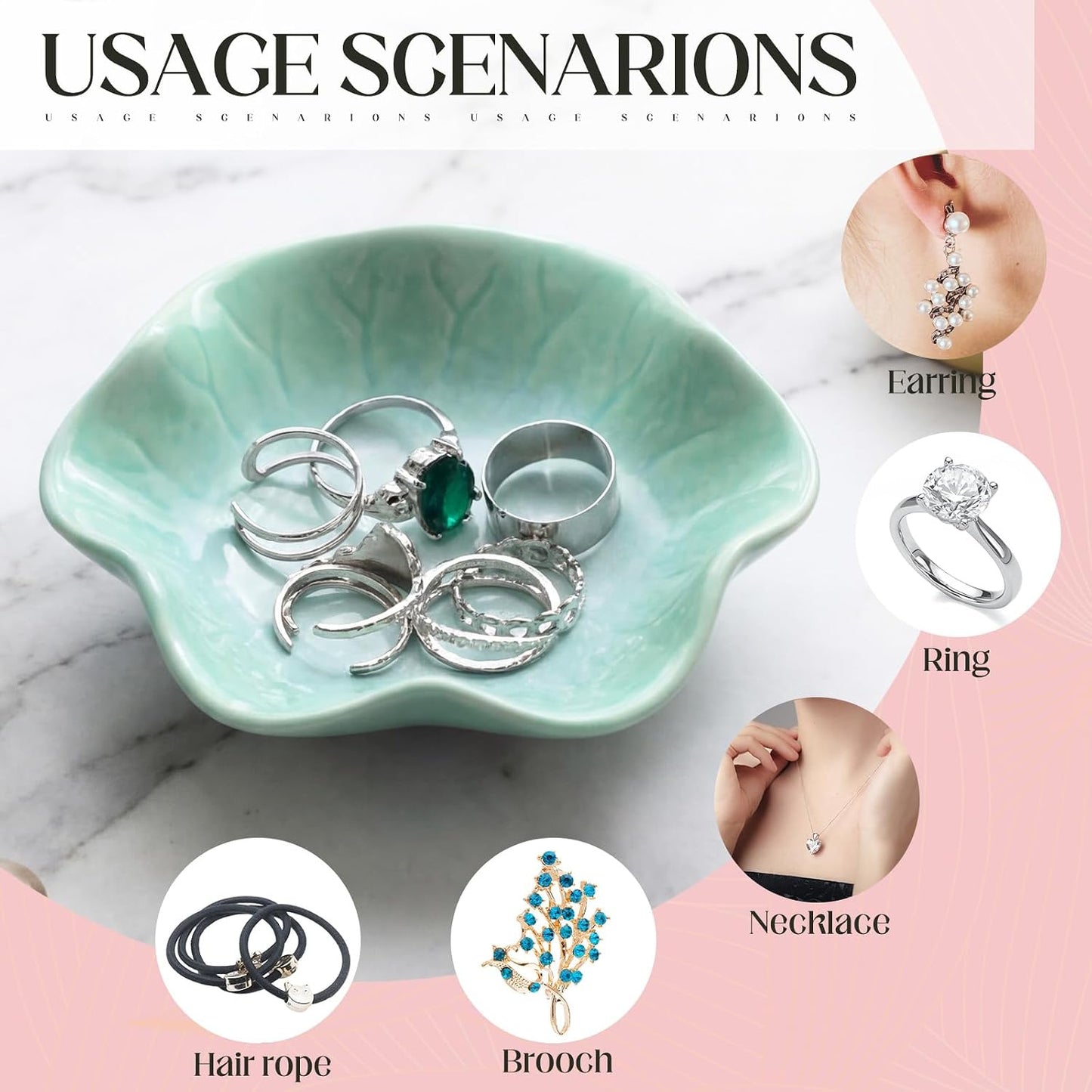 Small Jewelry Dish Trinket Holder Tray for Rings / Pink,blue,cyan,green / Ceramic / Set of 4