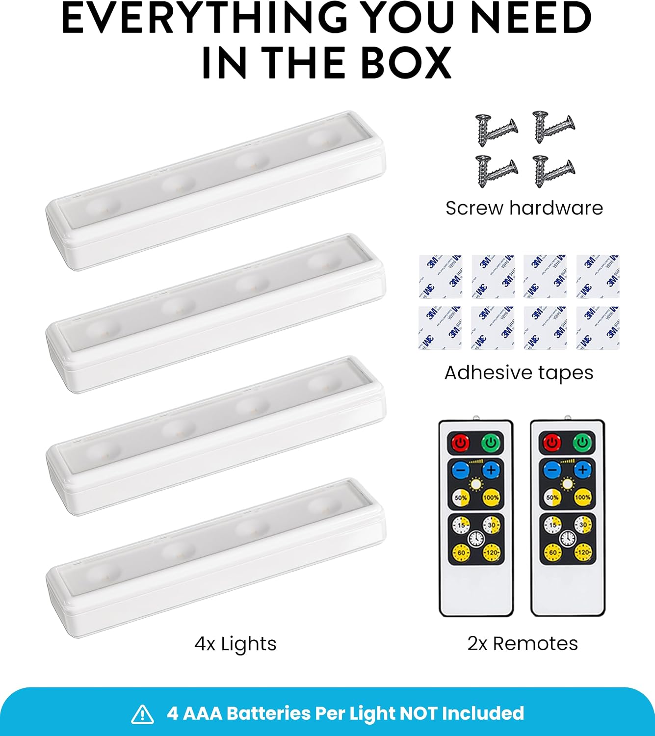 0.6" Ultra-Thin Wireless Under Cabinet Lights - 4 Pack, 8.5"L Battery-Operated LED Fixtures with 2 Remotes 3000K Warm