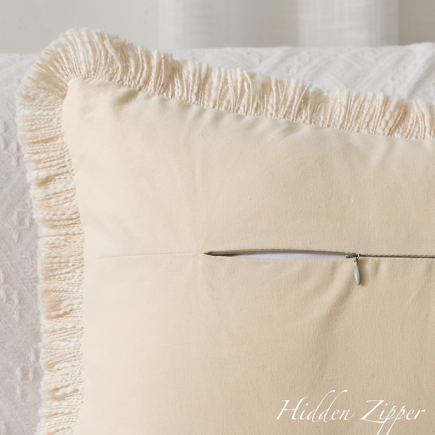 Kevin Textile Long Lumbar Pillow Cover Boho Fringe Decorative Rectangle Cushion / 36 x 14 / Beige