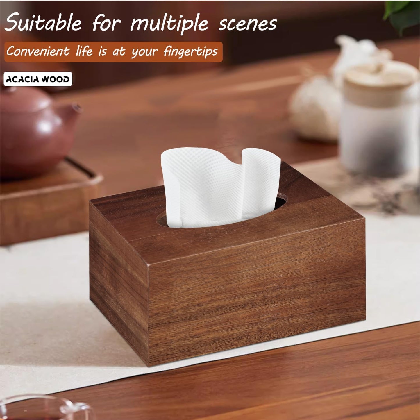 Acacia Wood Tissue Box Cover Rectangle / Brown