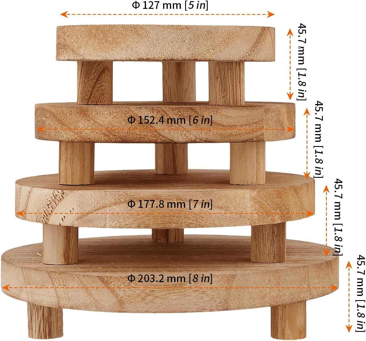 Round Wooden Pedestal Stand for Dessert Display / Set of 4