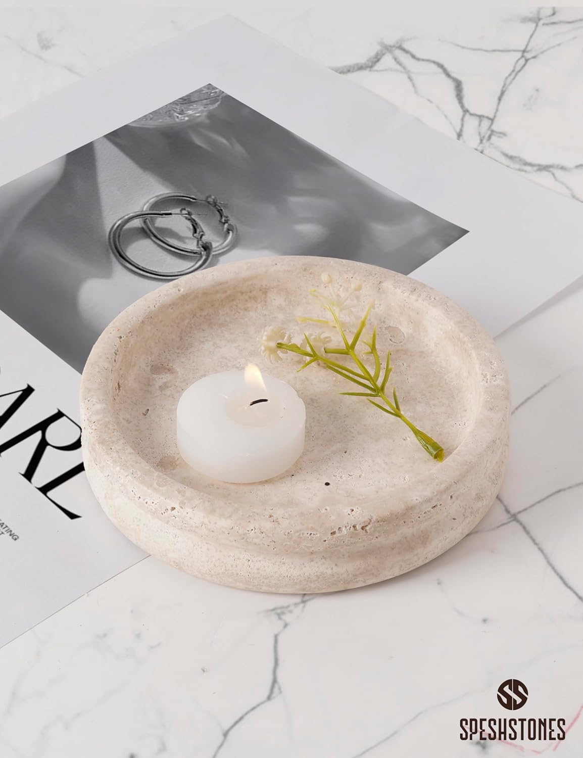 Key Tray / Candle & Trinket Dish / Travertine / 5 Inch