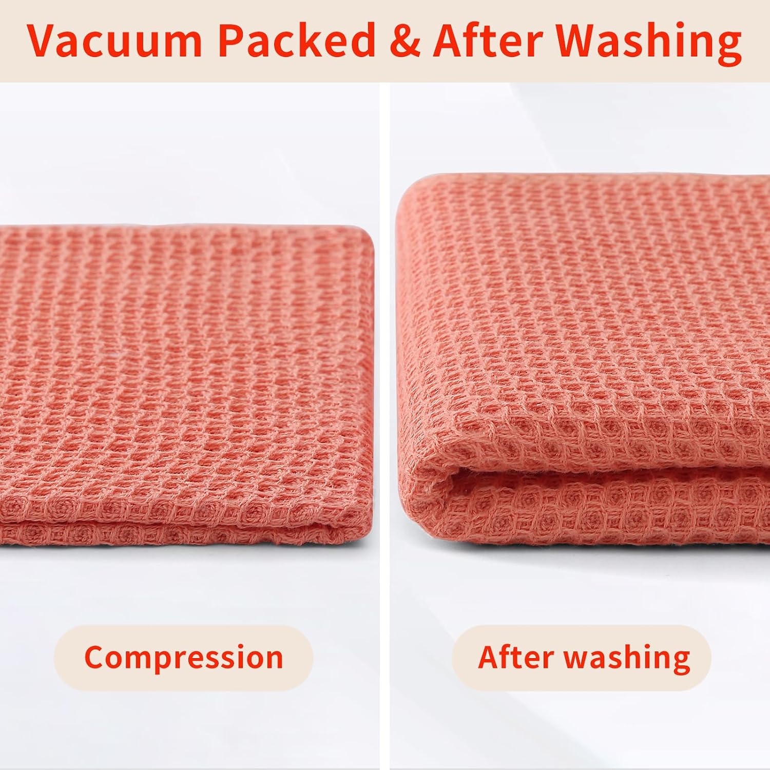 Homaxy 100% Cotton Waffle Weave Kitchen Dish Cloths 12-Pack, Coral | 12 x 12 Inches, Ultra Soft Absorbent Dish Towels
