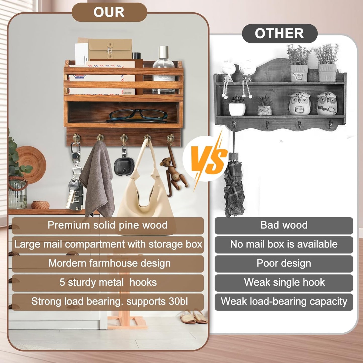 Key Holder Wall Mount / Brown