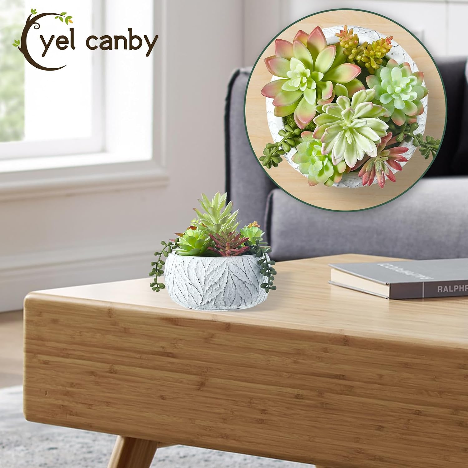 Artificial Succulent Plant in Ceramic Pot / 6inch / White