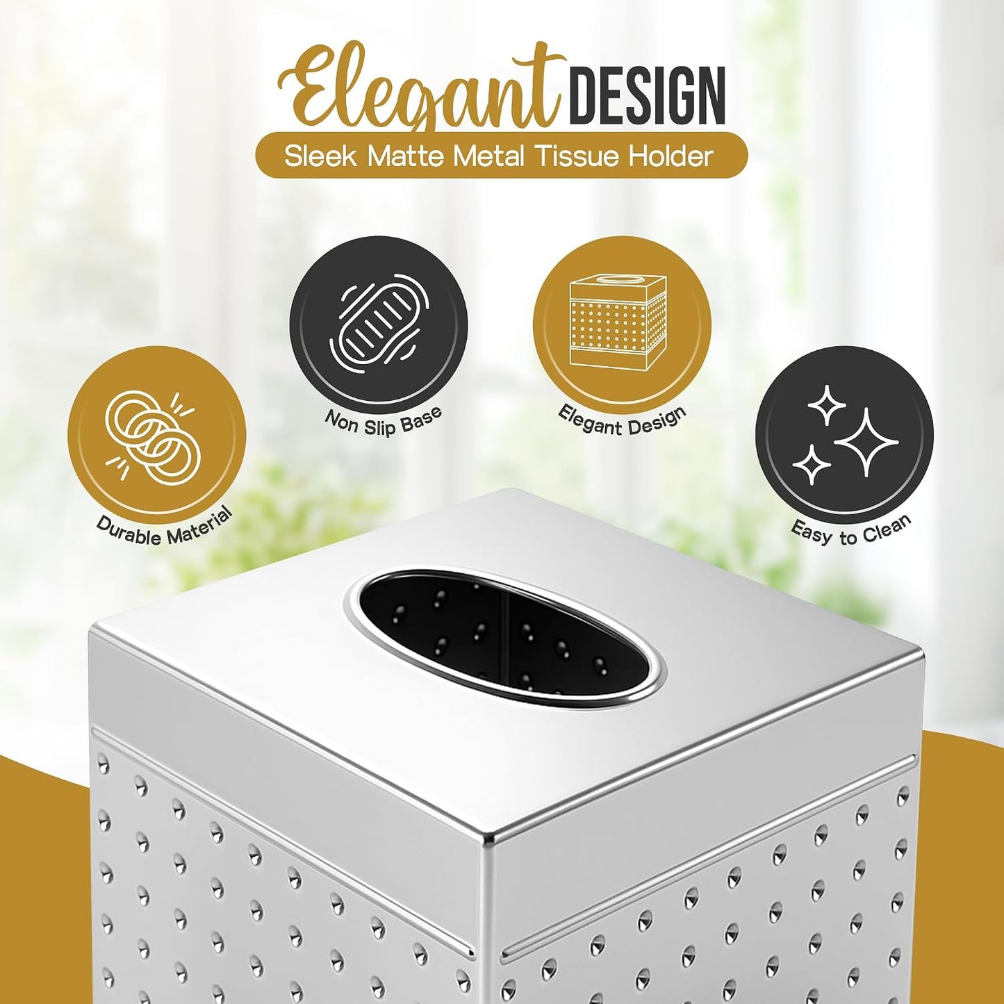 Modern Tissue Cover Box Adds / Pewter / 5 x 5 x 5.25