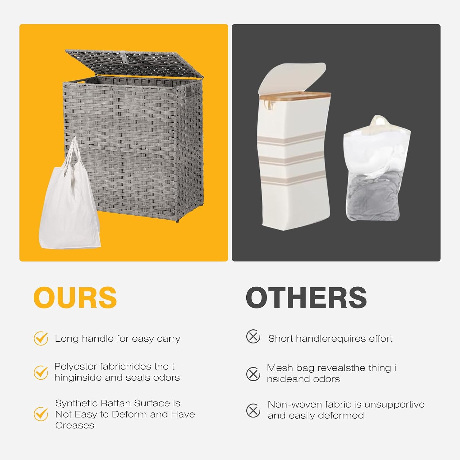 29 Gallon Wicker Clothes Basket / Grey / 110L