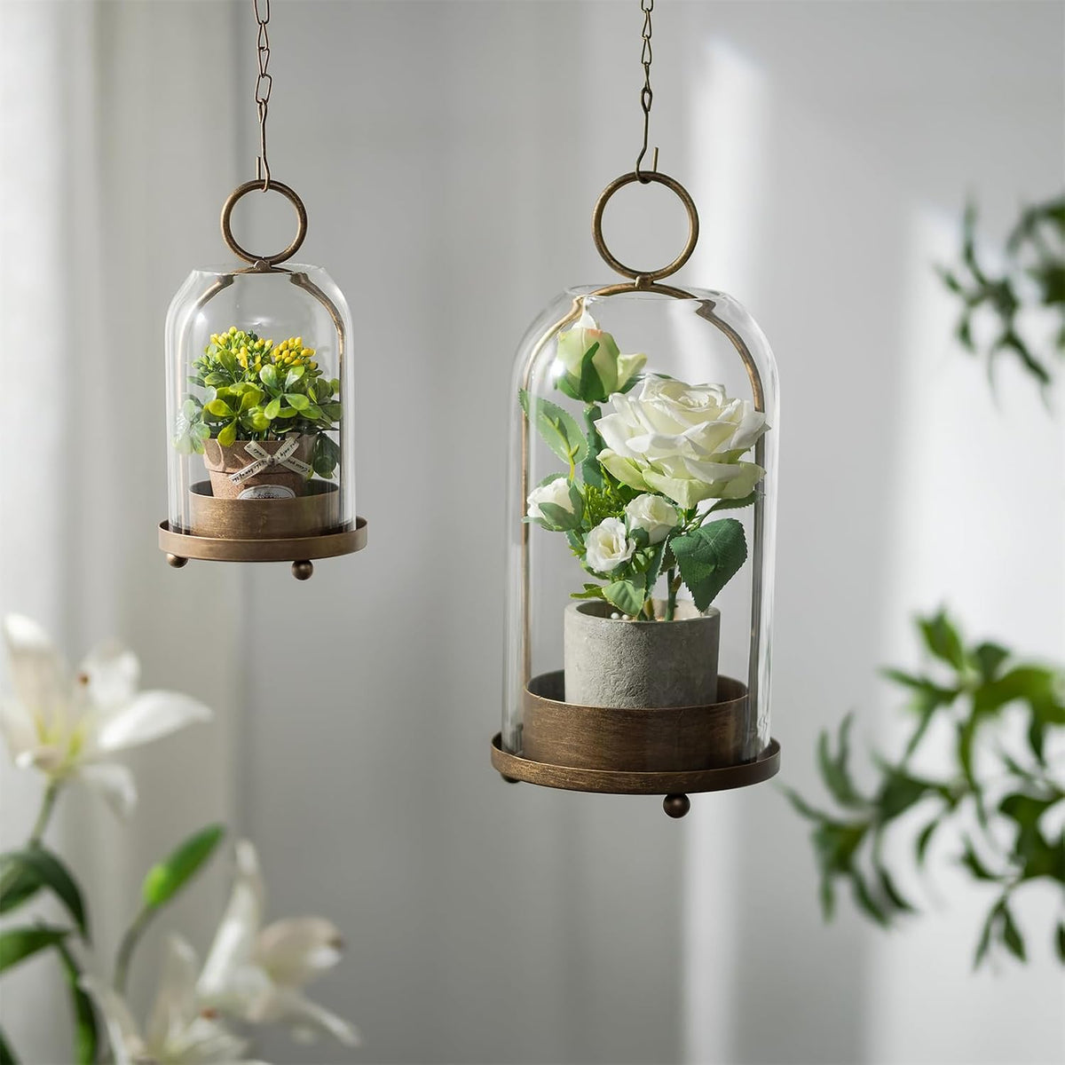 Sziqiqi Hurricane Candle Holder Lanterns: Pillar Candle Holders Set of 2 | With Removable Glass Dome for Outdoor
