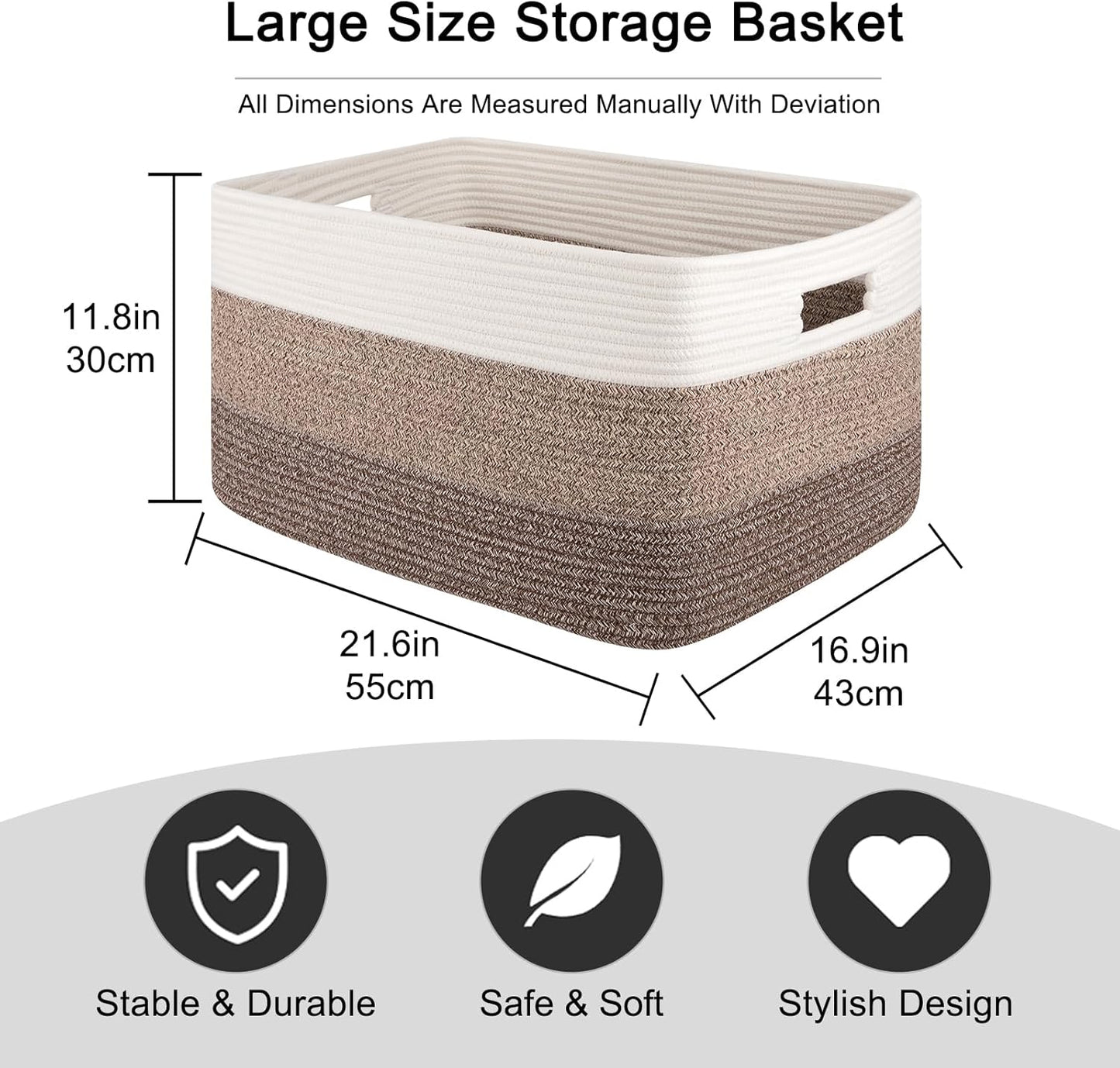 Rectangle Woven Baskets for Storage / Gradient Dark Brown / 22 x 17 x 12