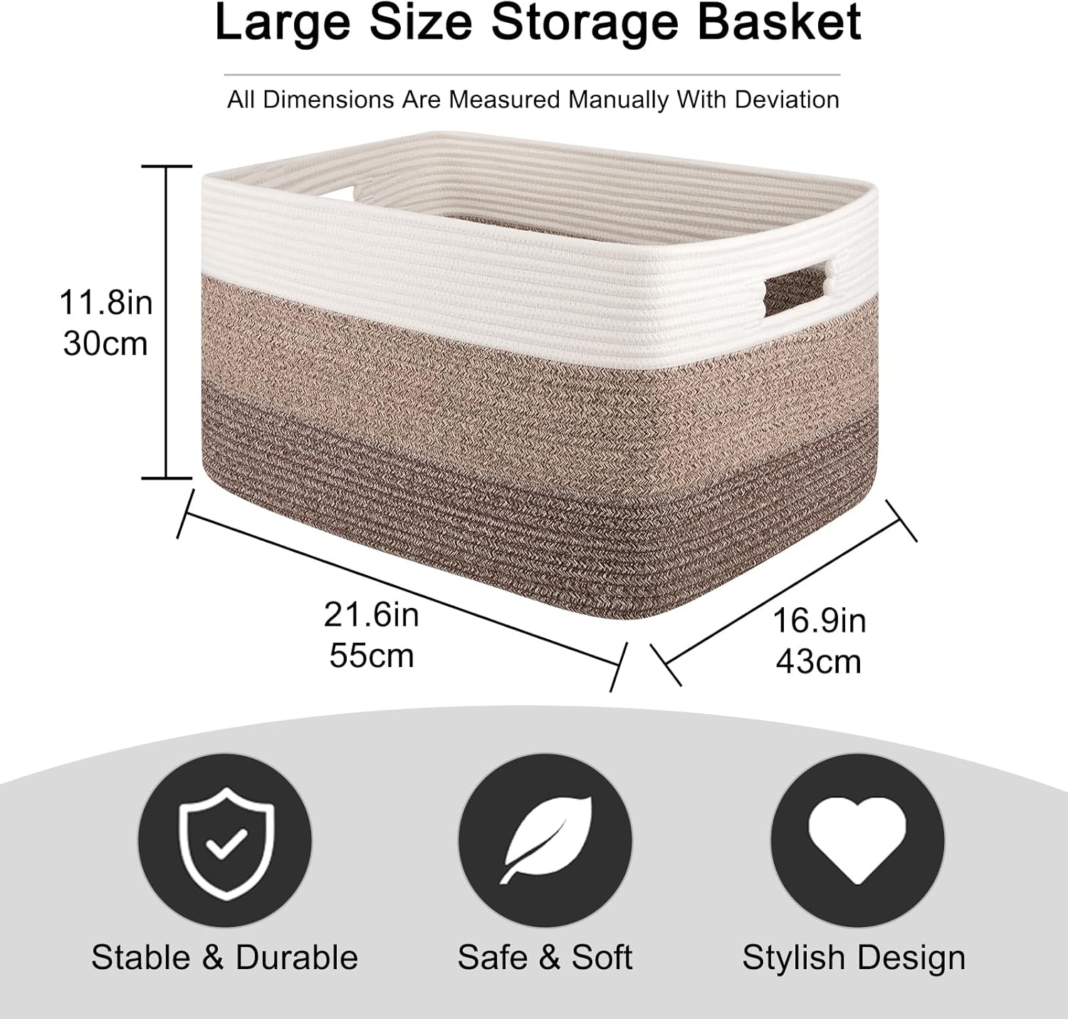 Rectangle Woven Baskets for Storage / Gradient Dark Brown / 22 x 17 x 12