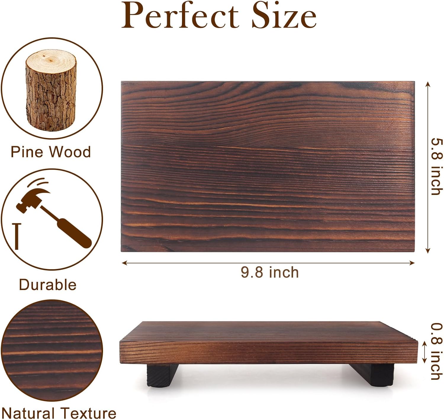 Farmhouse Bathroom Tray Organizer Wooden Riser Stand Wood Trays / Brown / 10 x 6 x 1.6
