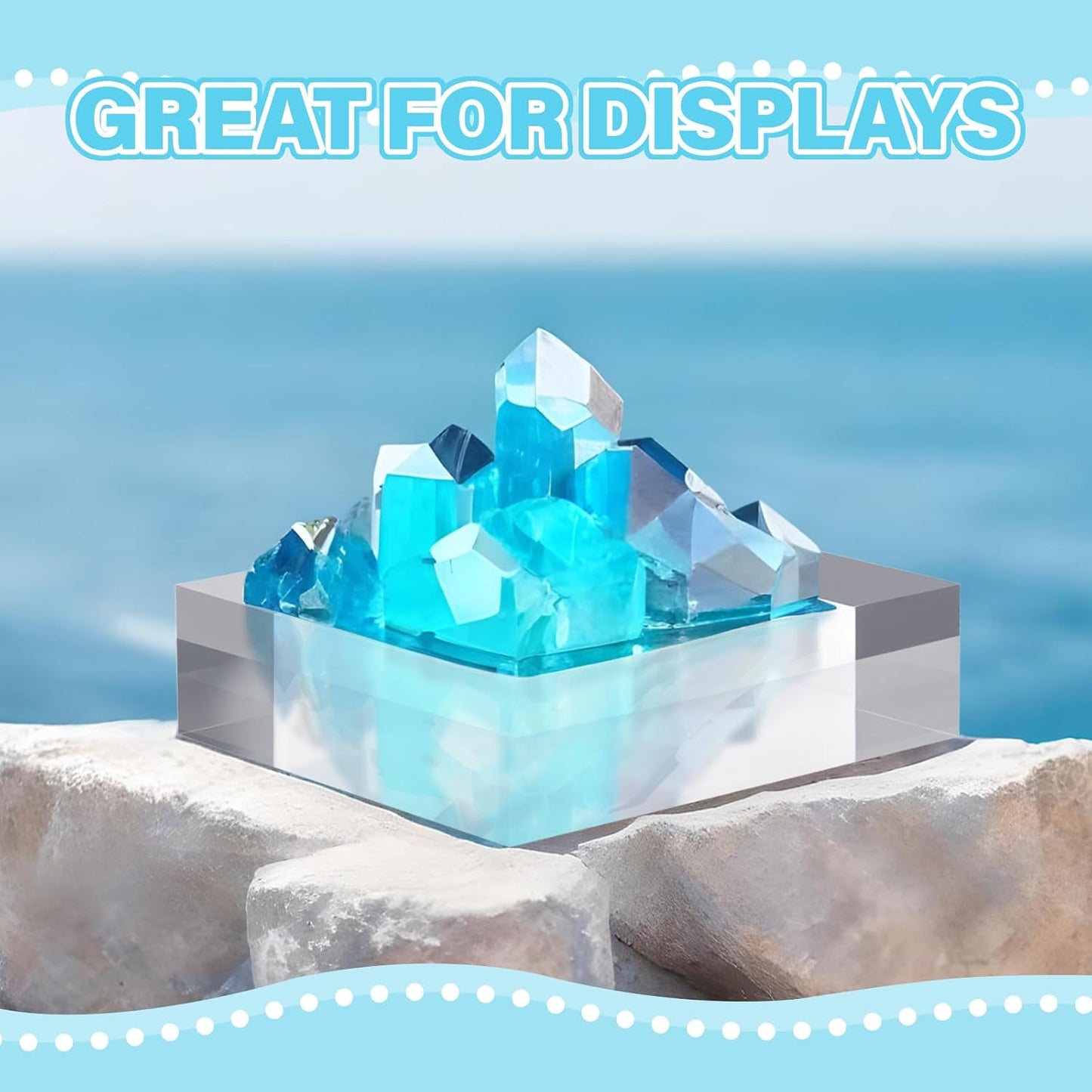 Qunclay 4 Pcs 4 x 4 x 2 Inches Acrylic Square Display Block Clear Polished Acrylic Cubes Jewelry Display Stand for