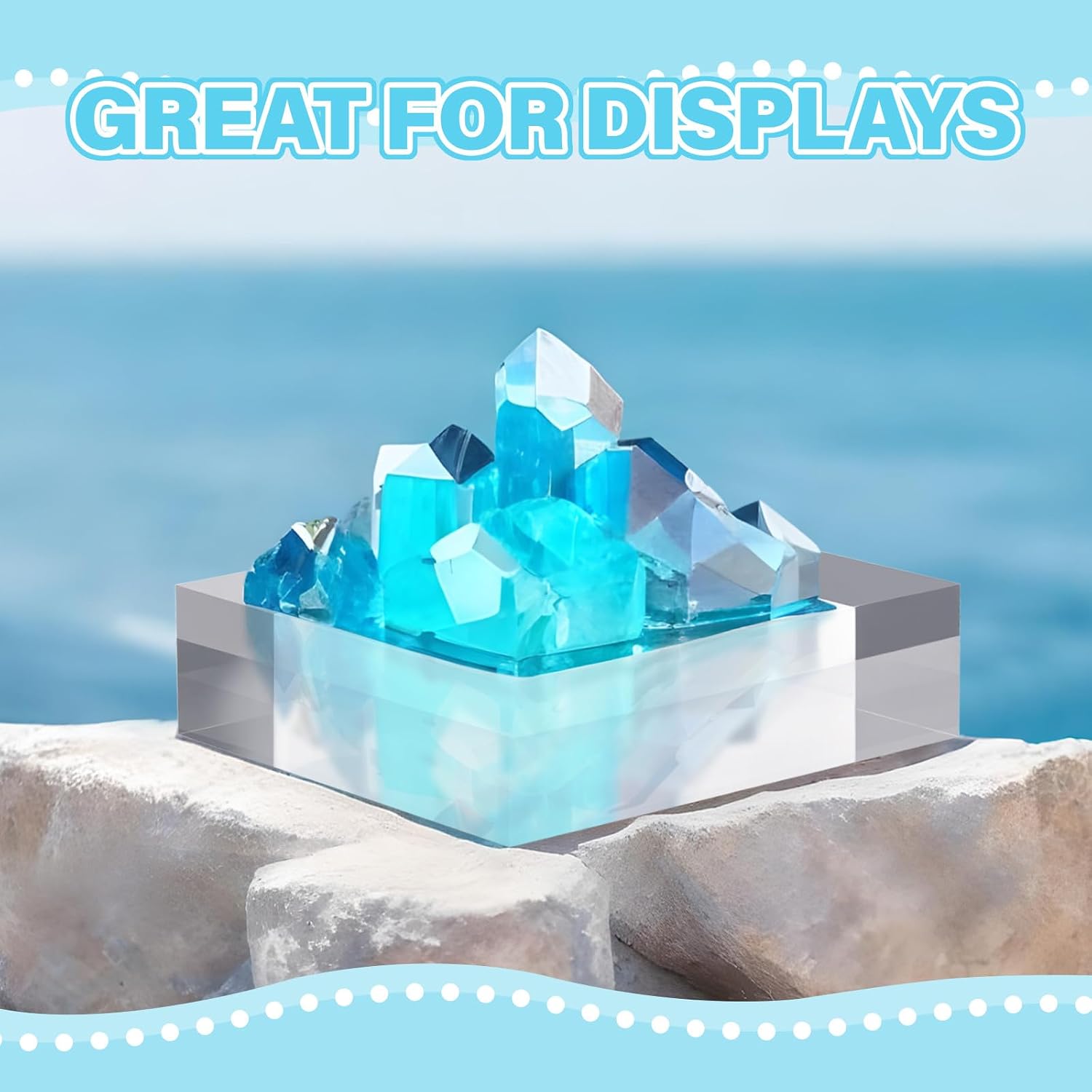 Qunclay 4 Pcs 4 x 4 x 2 Inches Acrylic Square Display Block Clear Polished Acrylic Cubes Jewelry Display Stand for