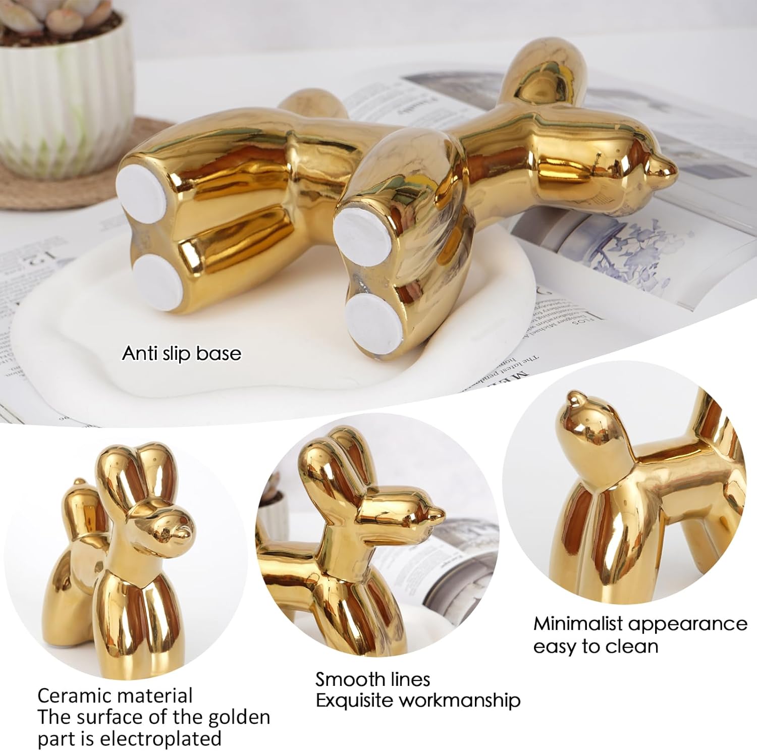 Golden Ceramics Balloon Dog Statue Crafts Living Room Desktop Decorations / Golden Dog / Large