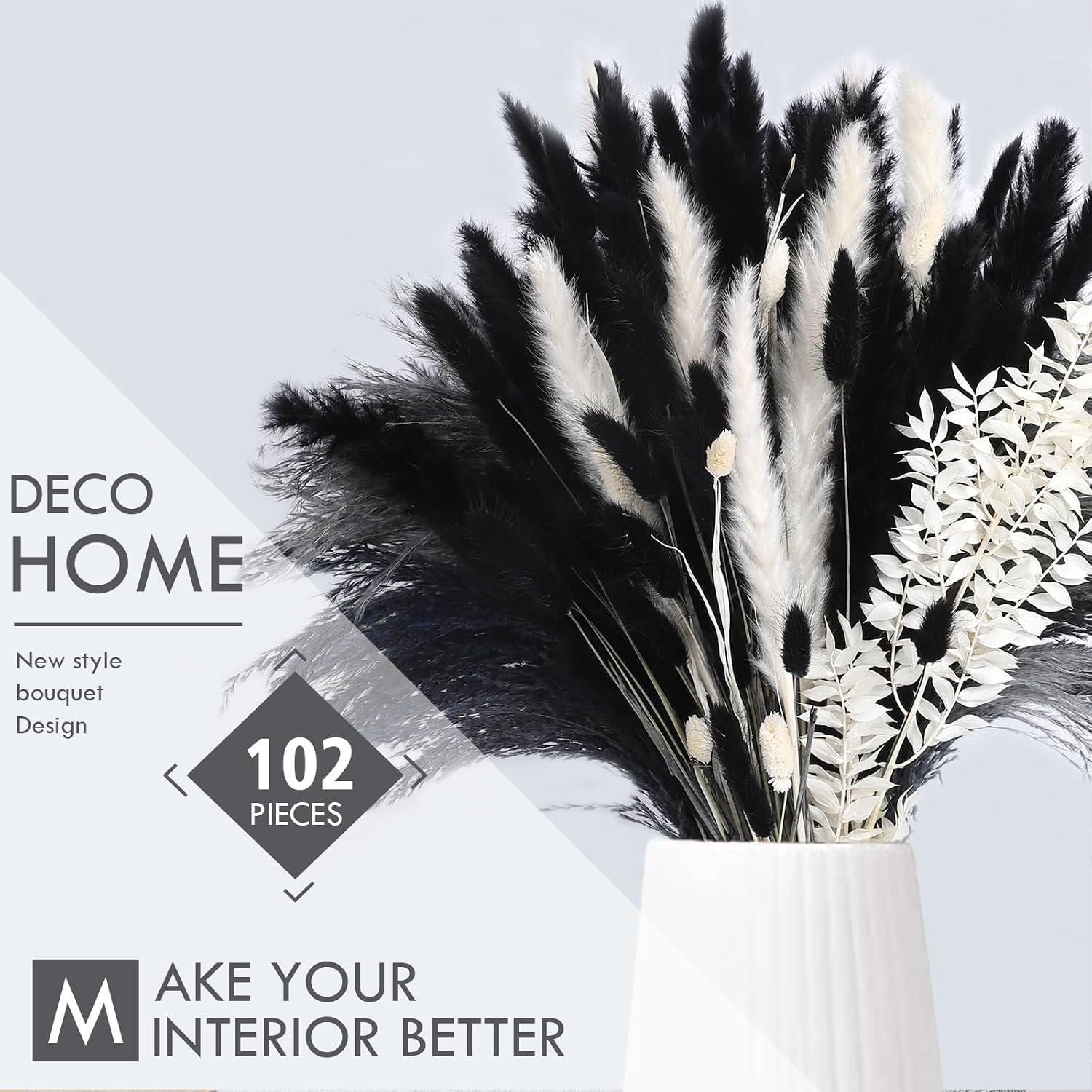 Boho Home Decor Bouquet / Black / Set of 102