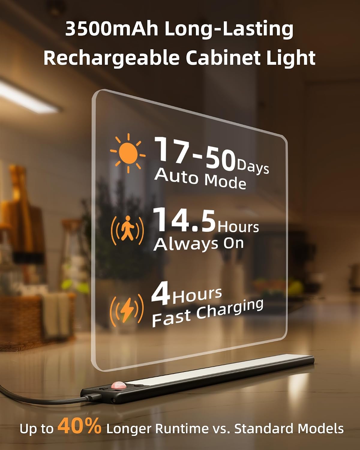 EZVALO Under Cabinet Lighting, 3500mAh Rechargeable Motion Sensor Light Indoor, 3 Color Temps, 5-Level Dimmable
