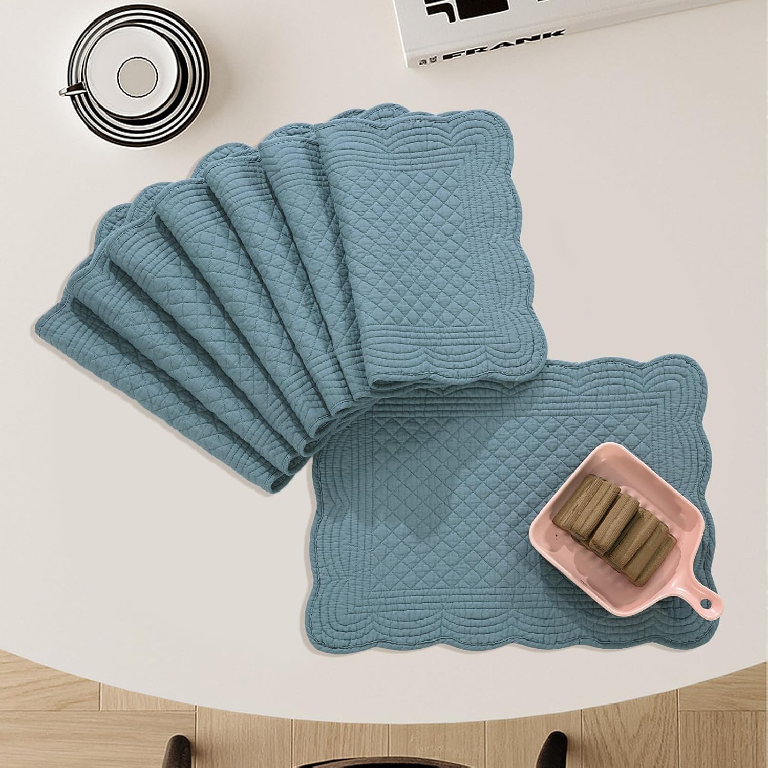 100% Cotton Quilted Placemats Set of 6,Washable Cloth Table Placemats for Kitchen & Dining Table