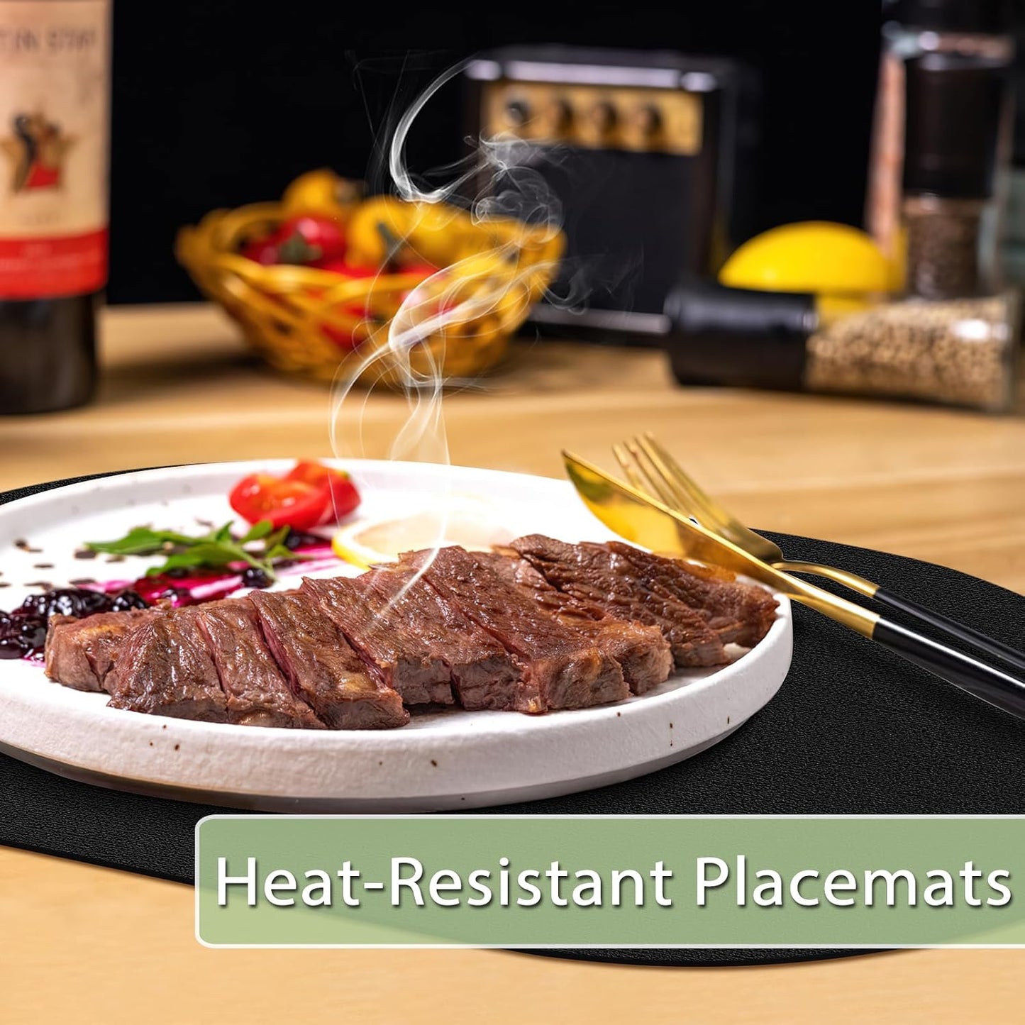 Placemats for Dining Table Set of 4 Non-Slip, Heat Resistant Leather Placemat Double Layer, Waterproof Table Mats Easy
