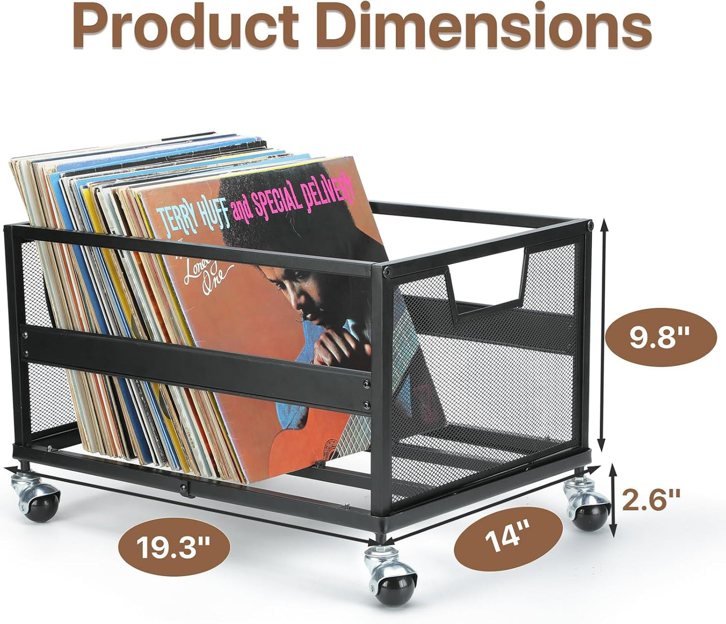 Metal Vinyl Record Storage Crate with Wheels, Vinyl Record Holder for Albums, Vinyl Record Storage Rack - Holds up to