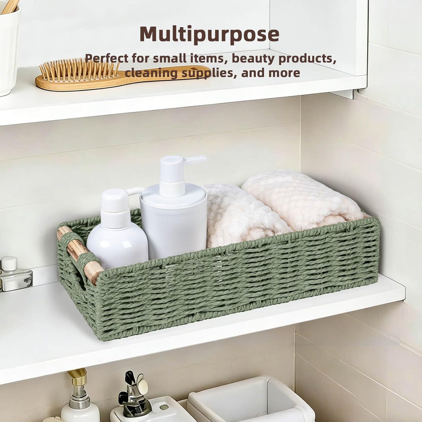 Handwoven Toilet Tank Top Paper Baskets / Green
