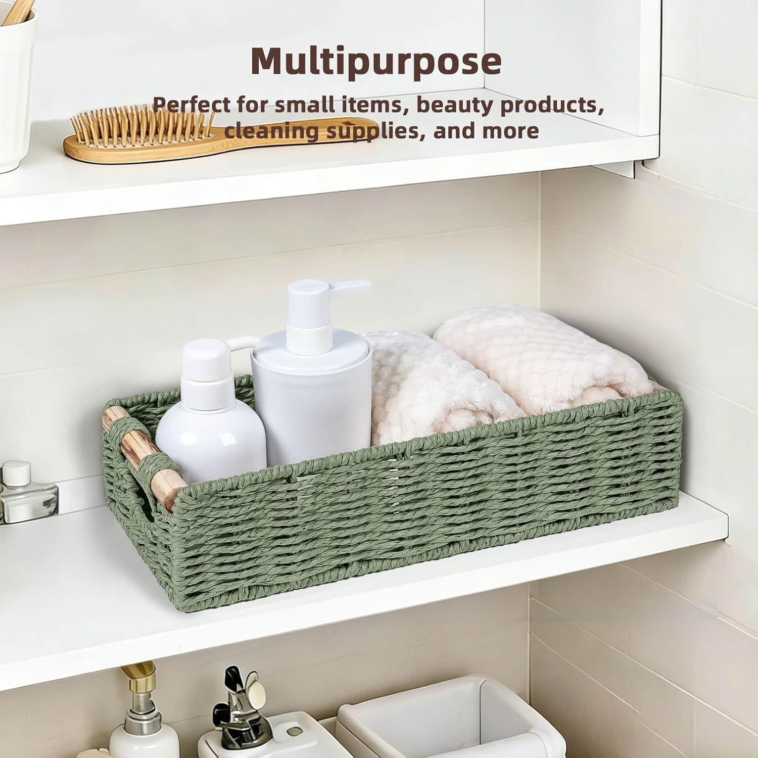 Handwoven Toilet Tank Top Paper Baskets / Green