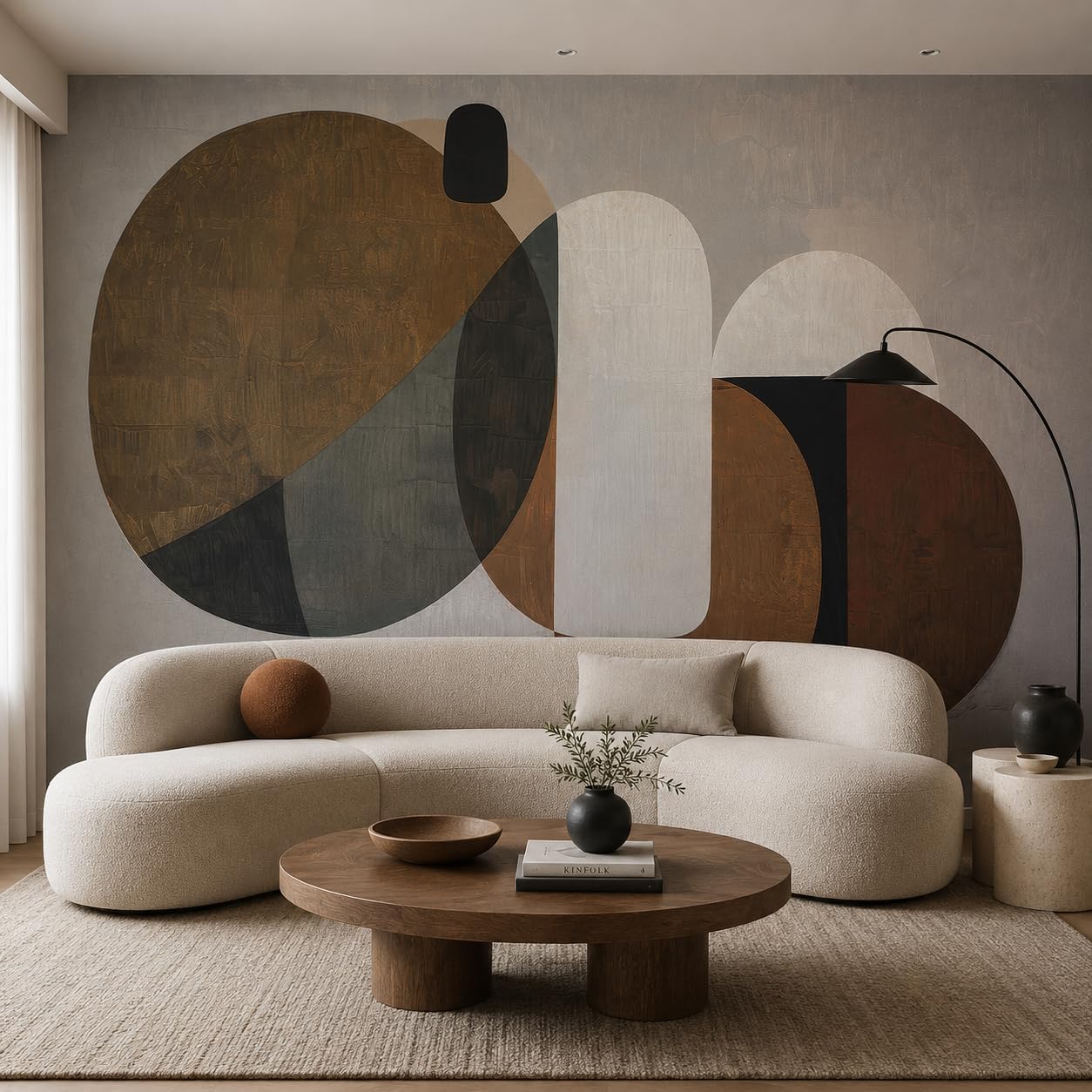 Modern Abstract Geometrical Wall Murals Peel and Stick 148" W x 110" H Mid / 148 x 110 / Brown