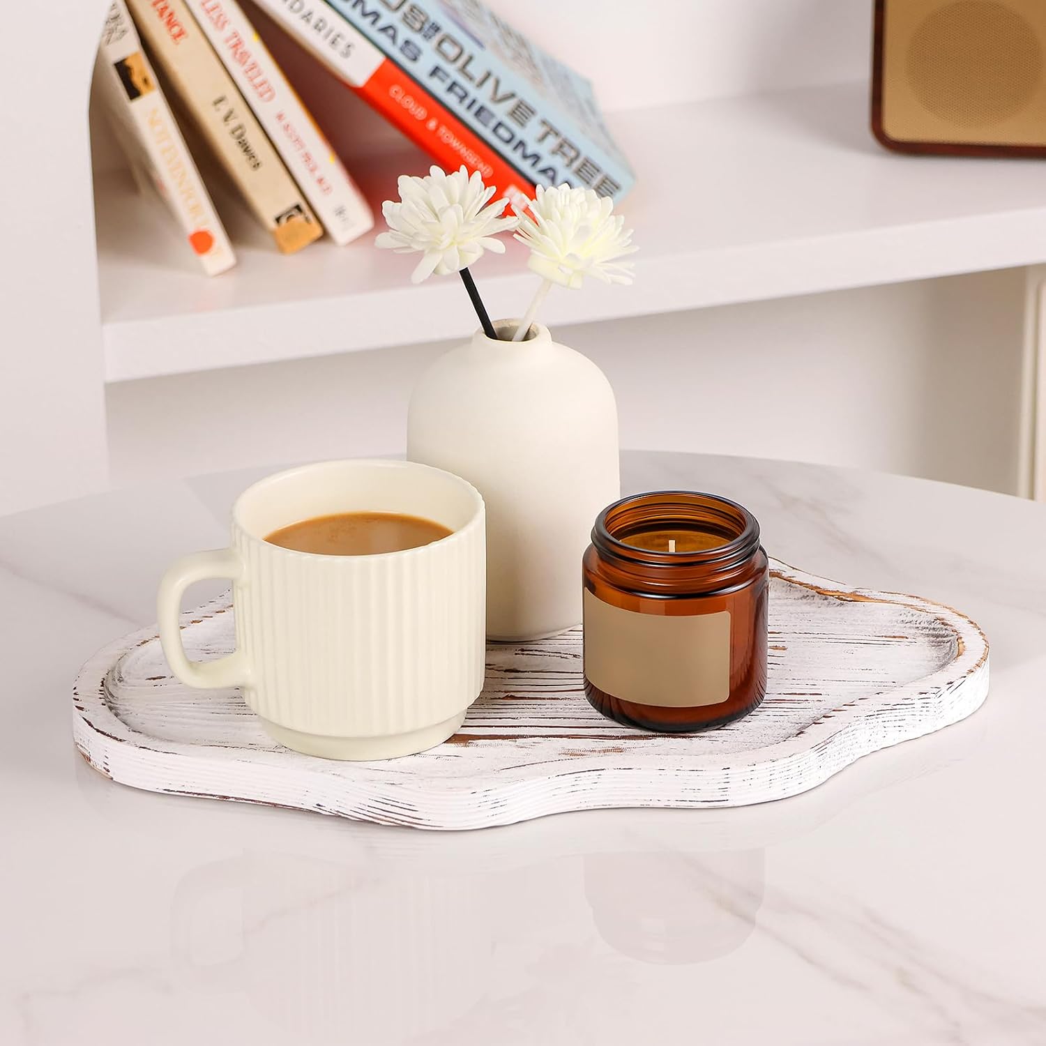 Cloud Wooden Jewelry Tray Trinket Dish / Retro White