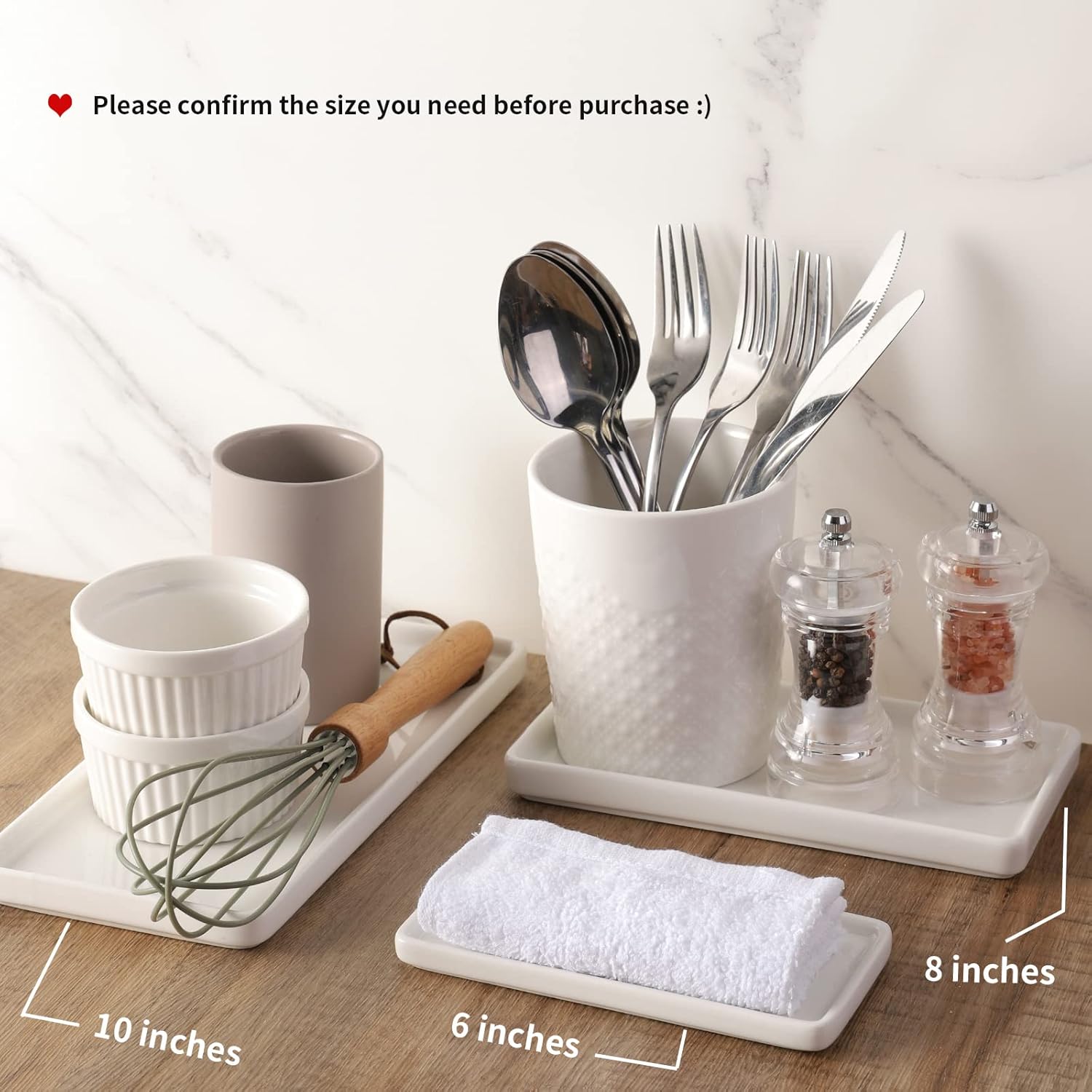 Ceramic Vanity Trays / White / S - 6.3 / Set of 2