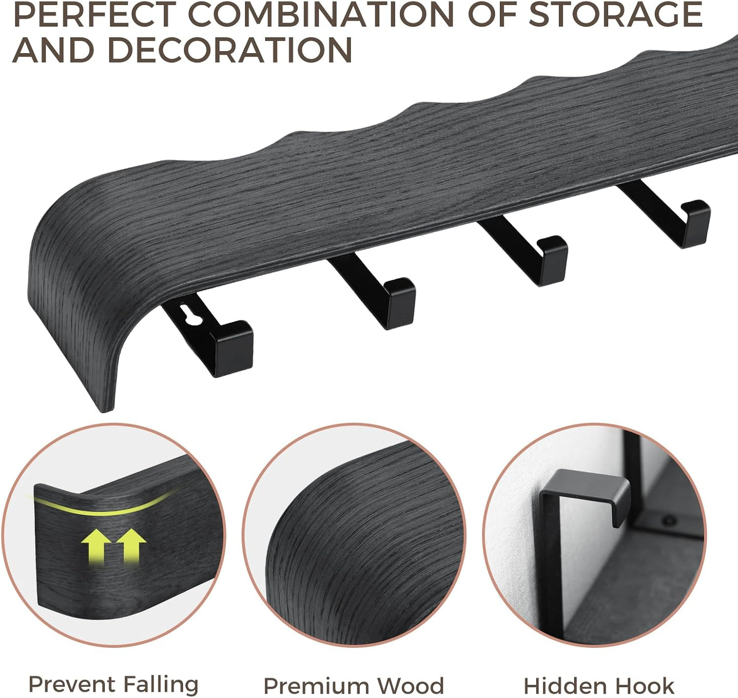 Shelf Entryway Shelf Modern Key Holder Hanger Wall Shelves / Wavy Black / 5 Hooks