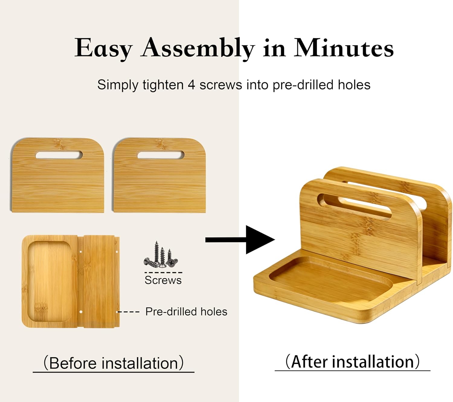 Bamboo Wood Napkin Holders for Paper Napkins Standing Holder