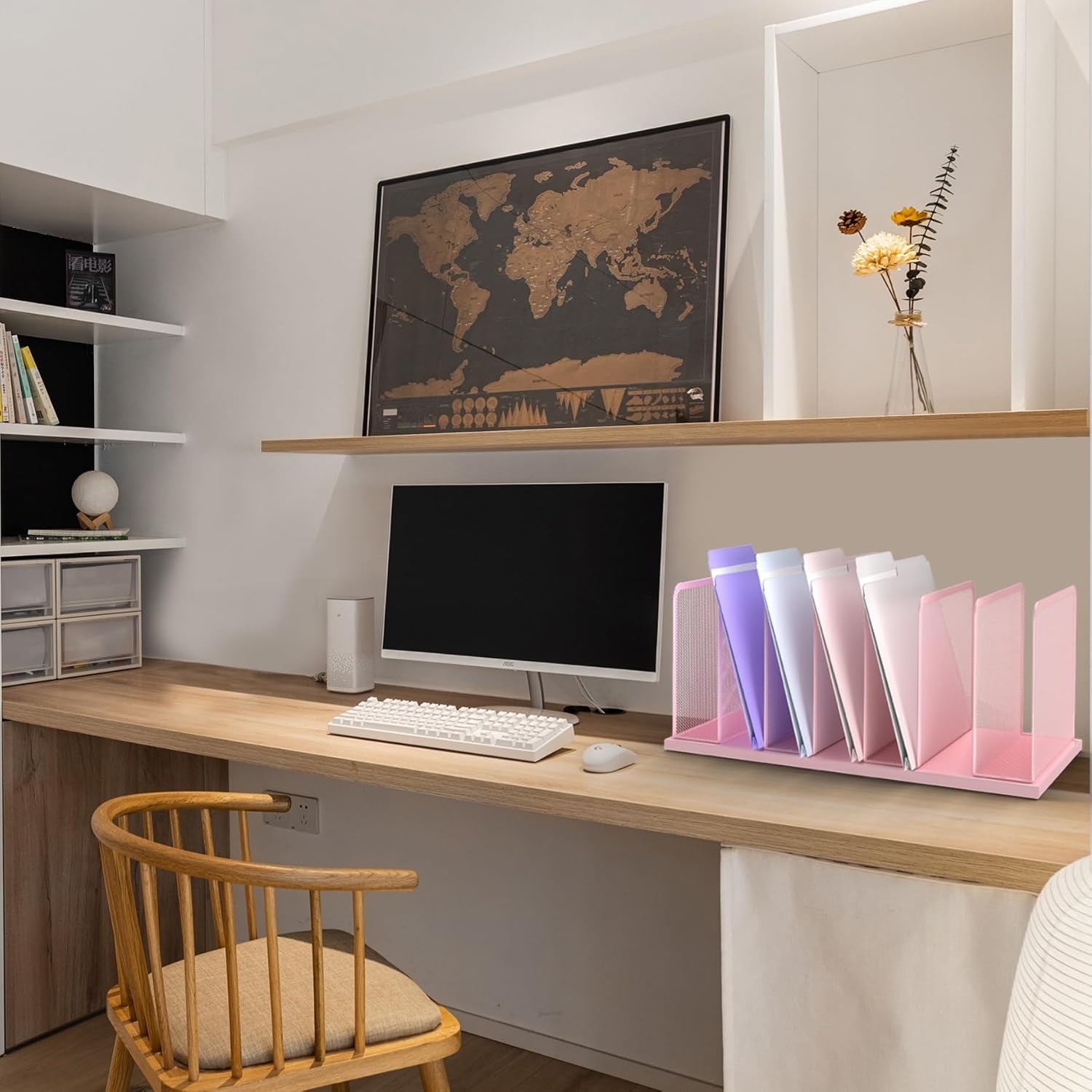 Kuntine.B 7-Section Upright Desk File Organizer Pink 2 Pack | Vertical, Mesh, Metal, Assembly, Stability, Sturdiness