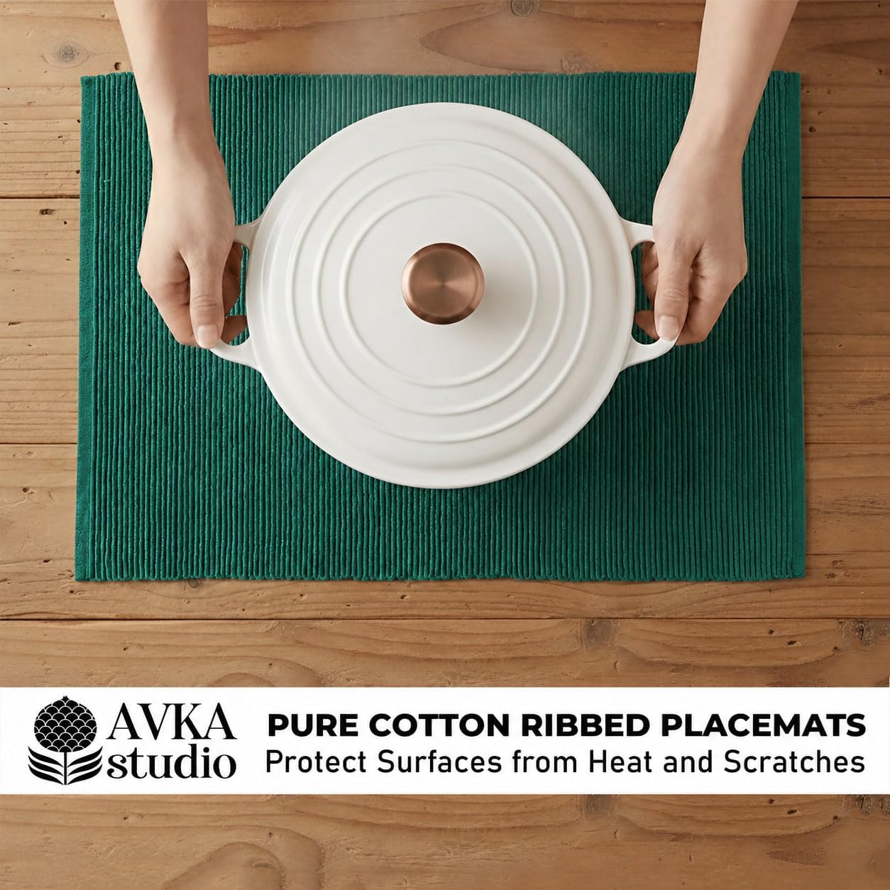100% Cotton Ribbed Placemats - Set of 4-13 x 19 Inches - Peacock Green - Everyday Cloth Table Mats - Thick