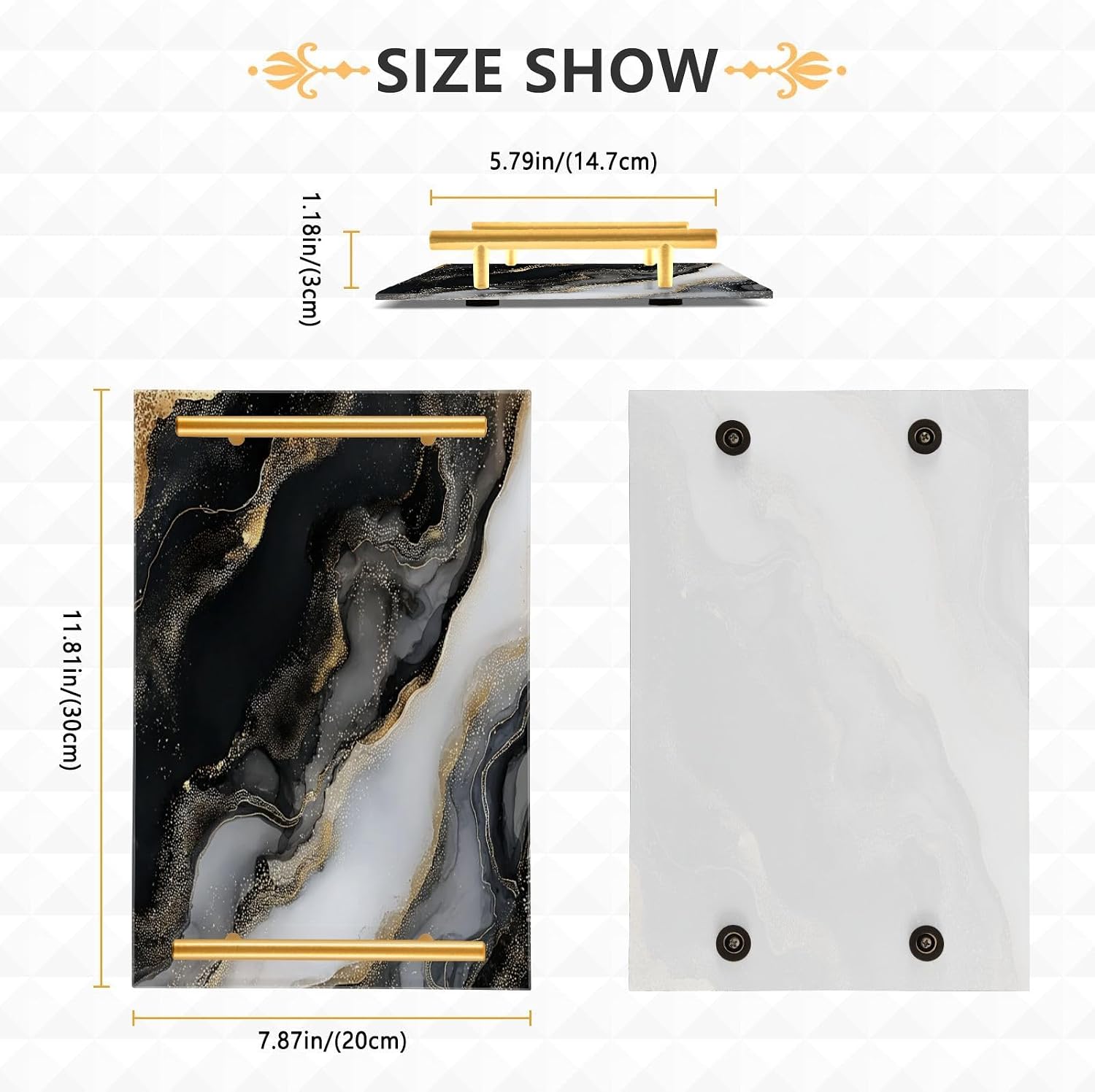 Pattern Serving Tray / Gold Liquid Marble Black