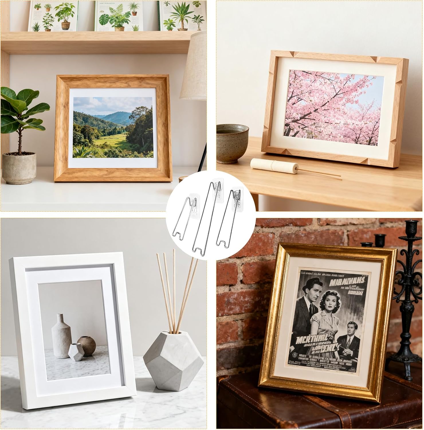Self Adhesive Photo Frame Stands for Frames / Silver 3 Sizes / Set of 6