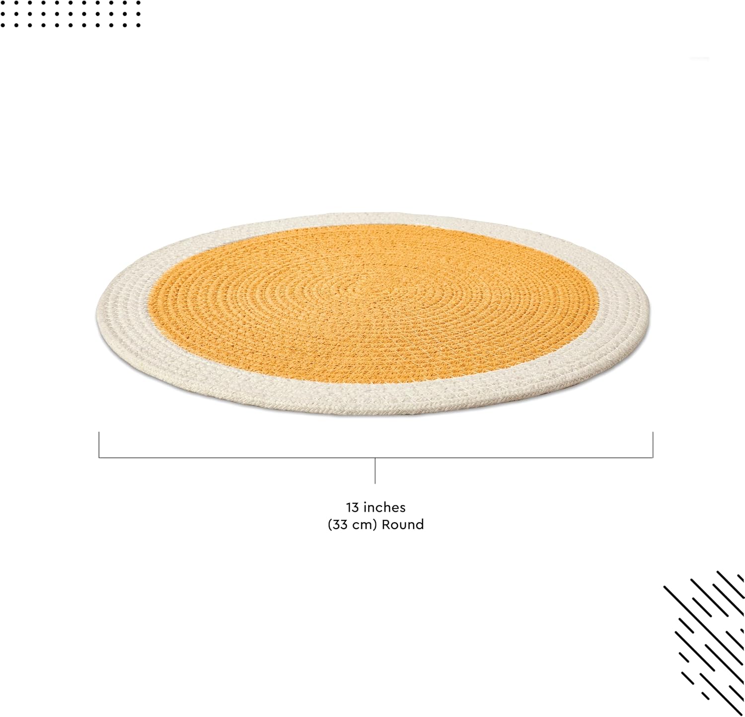 Encasa XO Placemats, Round Cotton Dining Table Mats 13" | Yellow & Off White, Handcrafted Ribbed Texture | Heat