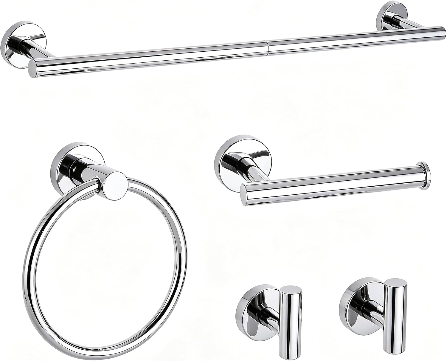 Polished Chrome Bathroom Hardware Accessories Set 5 Piece, Stainless Steel Bath Towel Bar Set 24 Inch,Toilet Paper