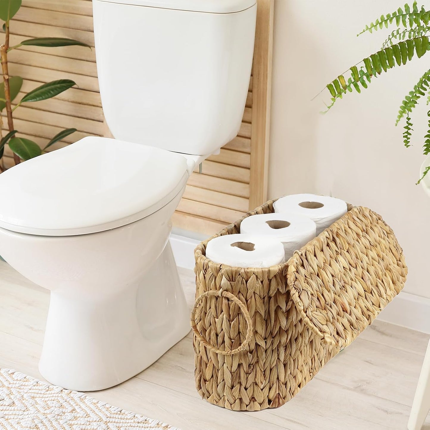Wicker Basket / Toilet Paper Storage Basket / Natural Water Hyacinth with Lid