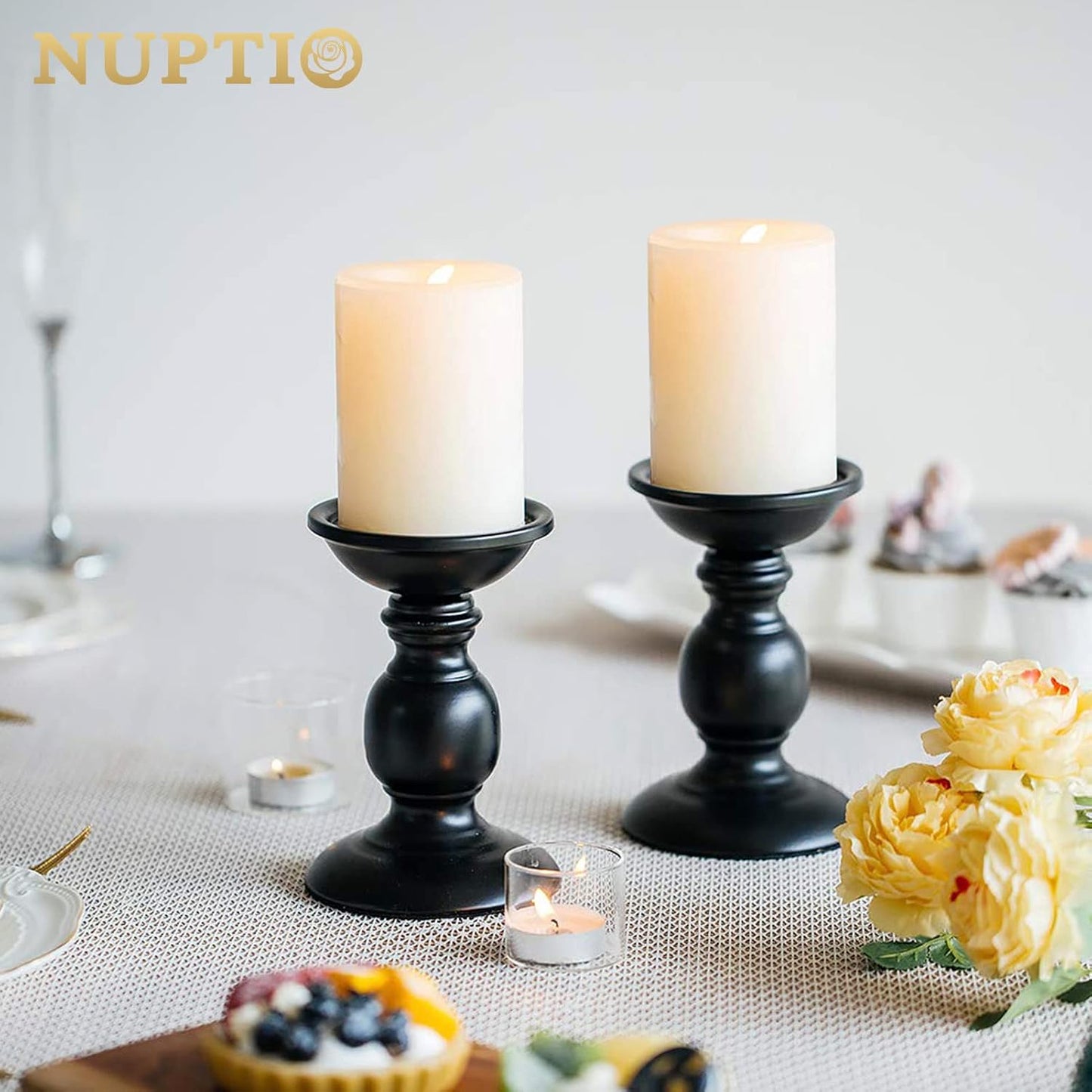 2 Pcs Black Pillar Candle Holders, Most Ideal for 3" Pillar Candles, Gifts for Wedding, Party, Home, Spa, Reiki, Votive
