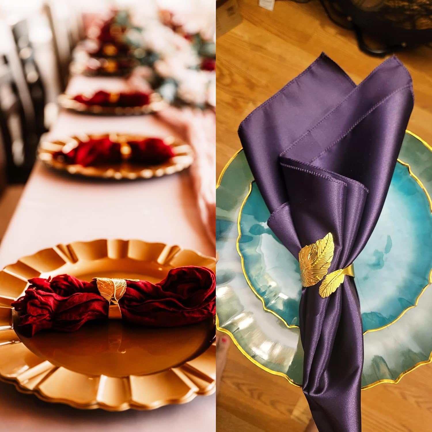 Set of 100 Leaf Napkin Rings Metal Gold Napkin Ring, Napkin Rings Bulk Dinner Banquet Serviette Decor, Dinning Table