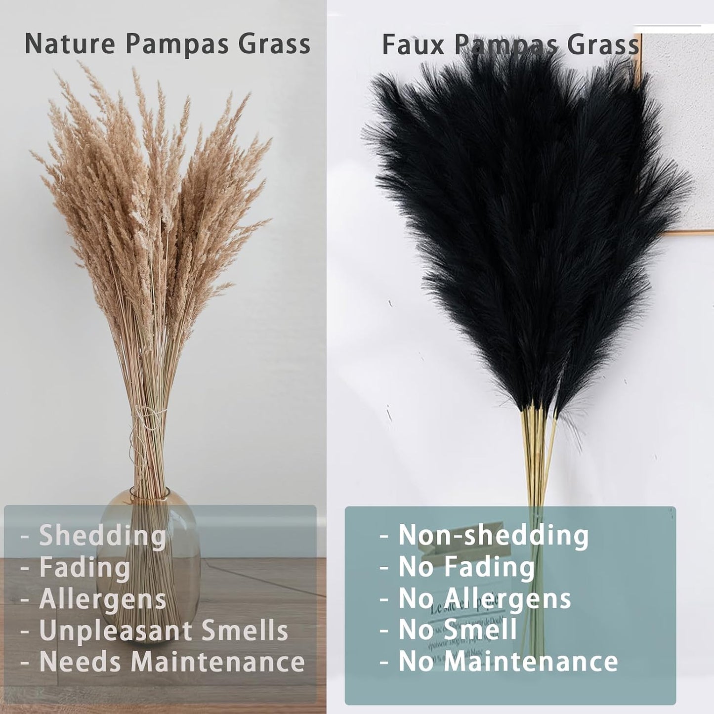 Faux Pampas Grass Artificial Tall Pampas Grass Bouquet Flower Arrangement / Black