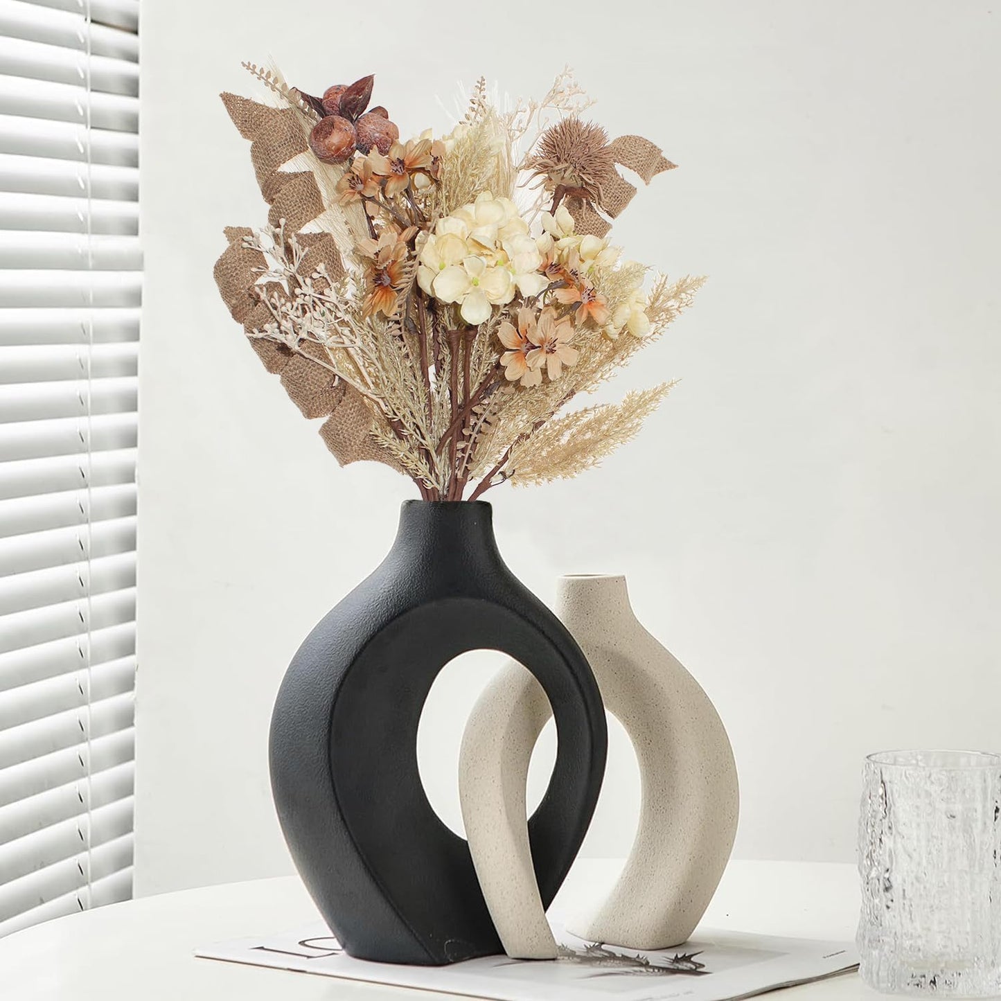Faux Winter Fall Dried Pampas Grass Silk Hydrangea Flowers Bouquets Fall Decor / Boho / Set of 22