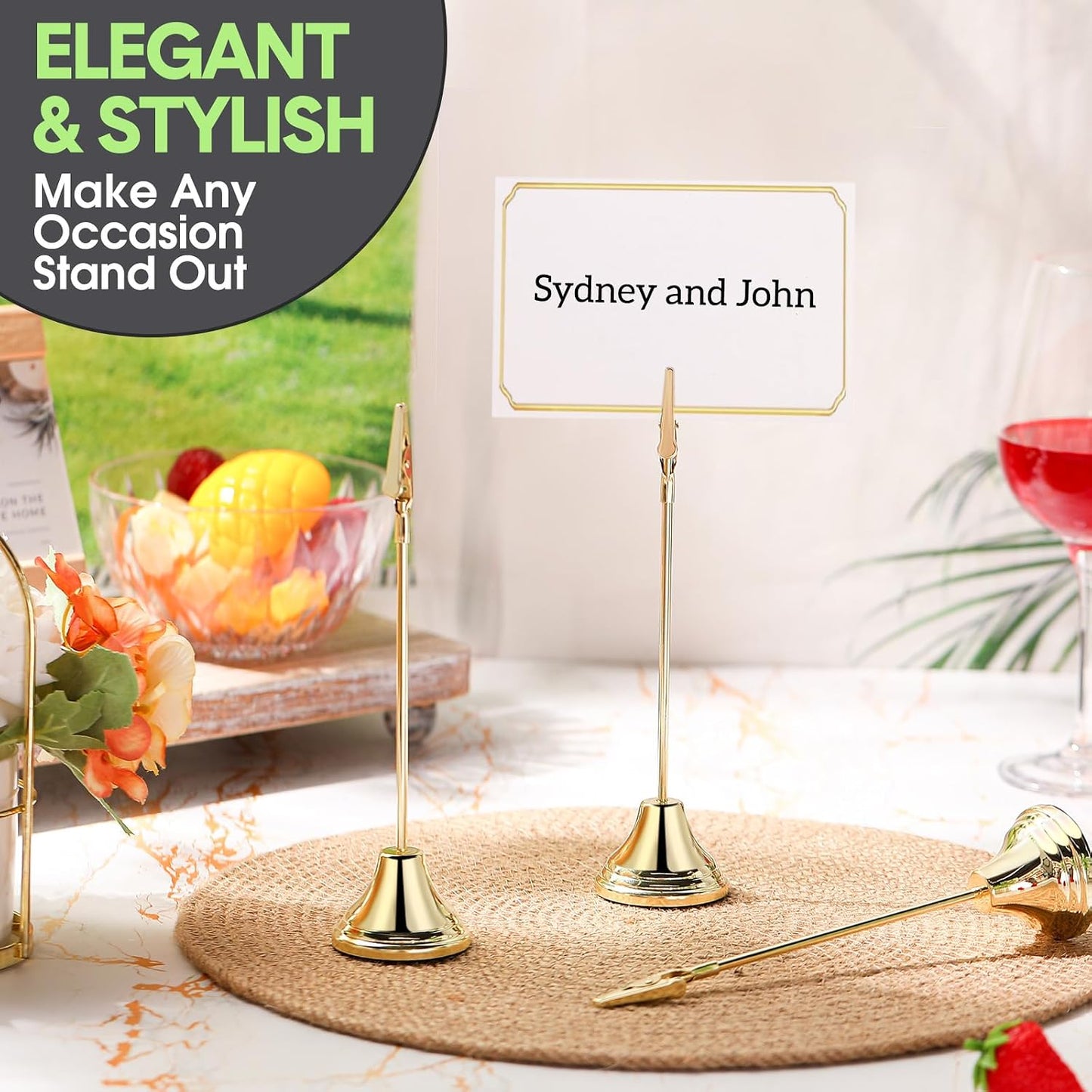 Skyygemm 12 Pcs Table Number Holders Metal Alligator Clip, Gold, 8 Inch | Cone Base Clips for Place Cards, Food Signs