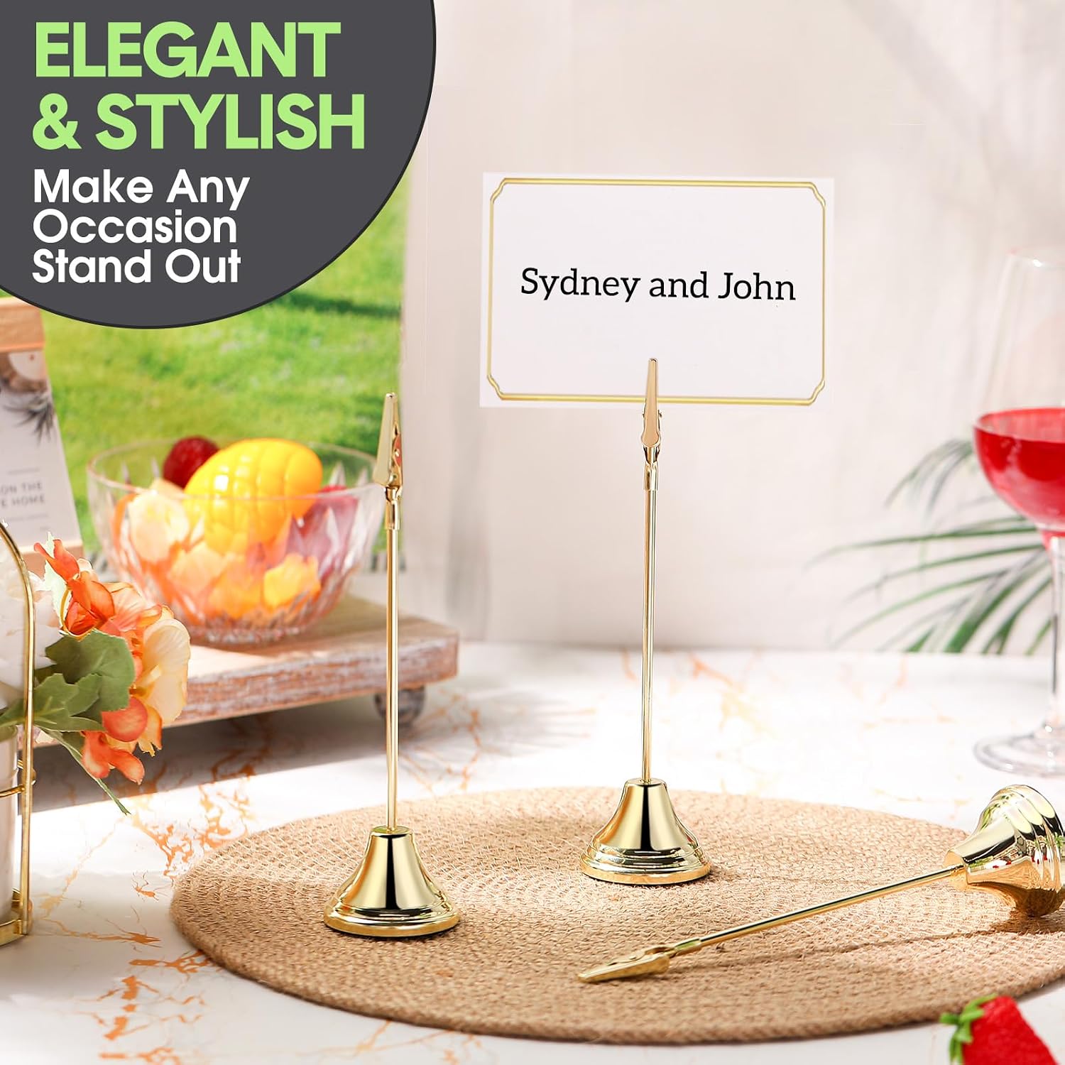 Skyygemm 12 Pcs Table Number Holders Metal Alligator Clip, Gold, 8 Inch | Cone Base Clips for Place Cards, Food Signs