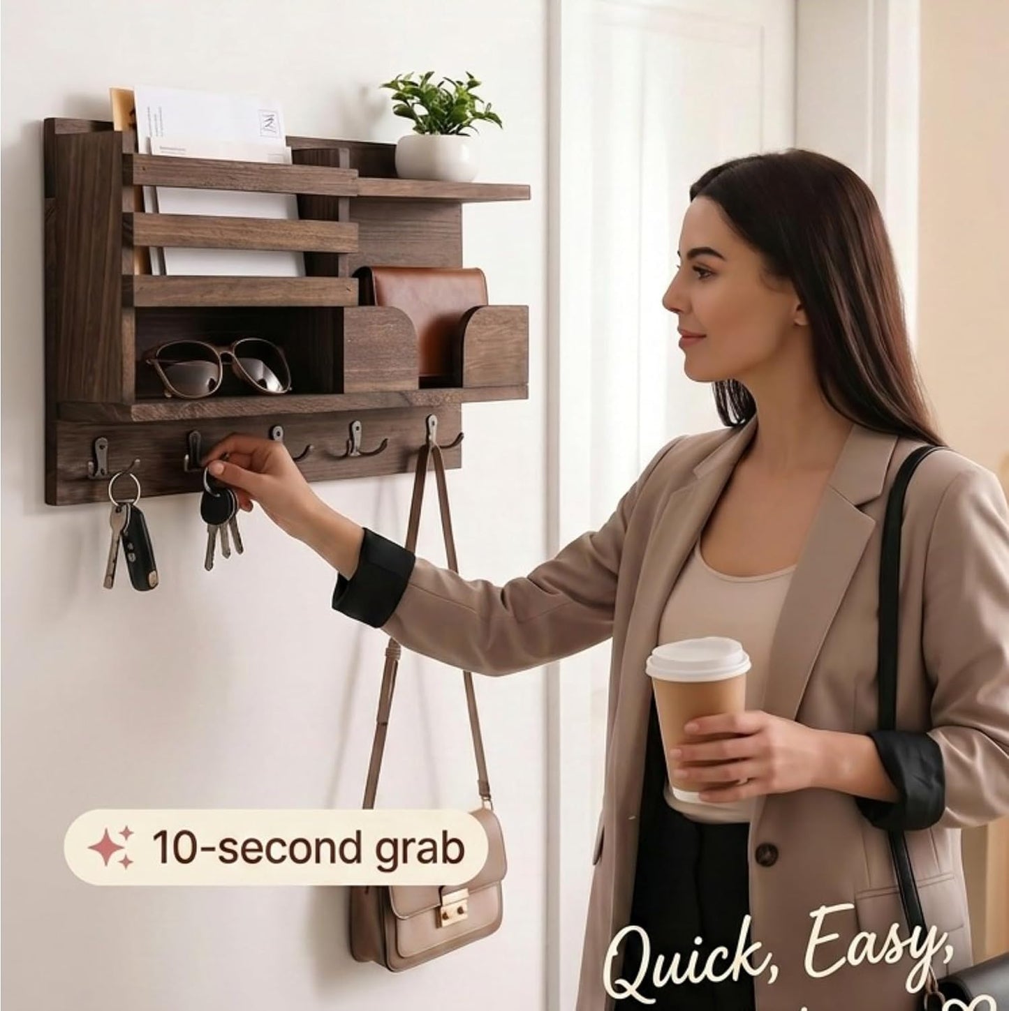 8 Hooks Rustic Wood