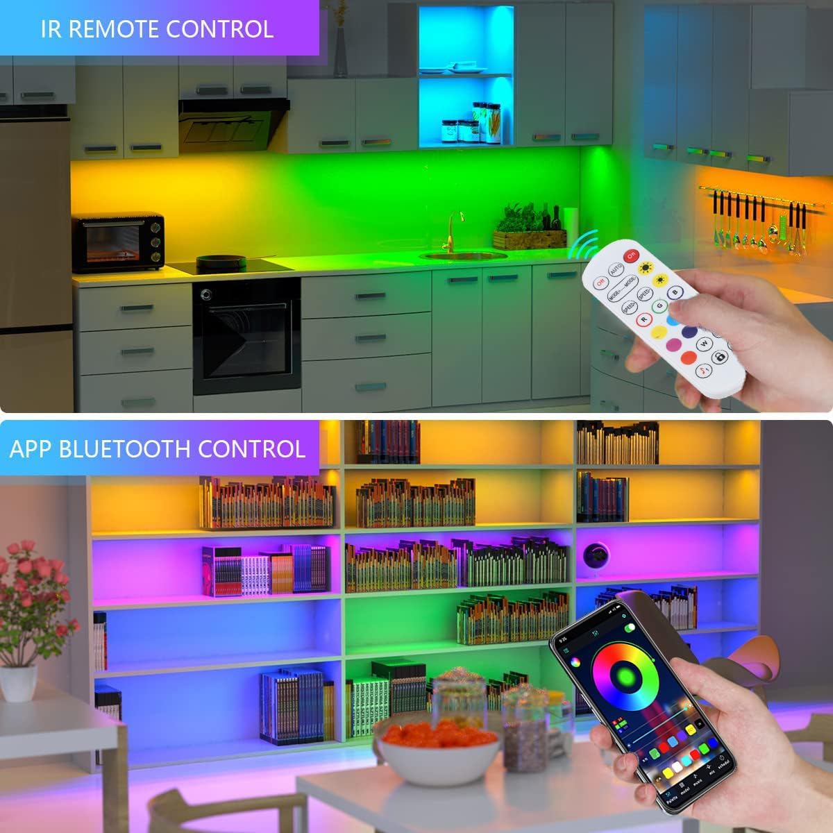 Battery Powered LED Strip Lights 20 inch x 4 Pack, Wireless LED Strip Lights for Bedroom Color Changing APP Remote, Led