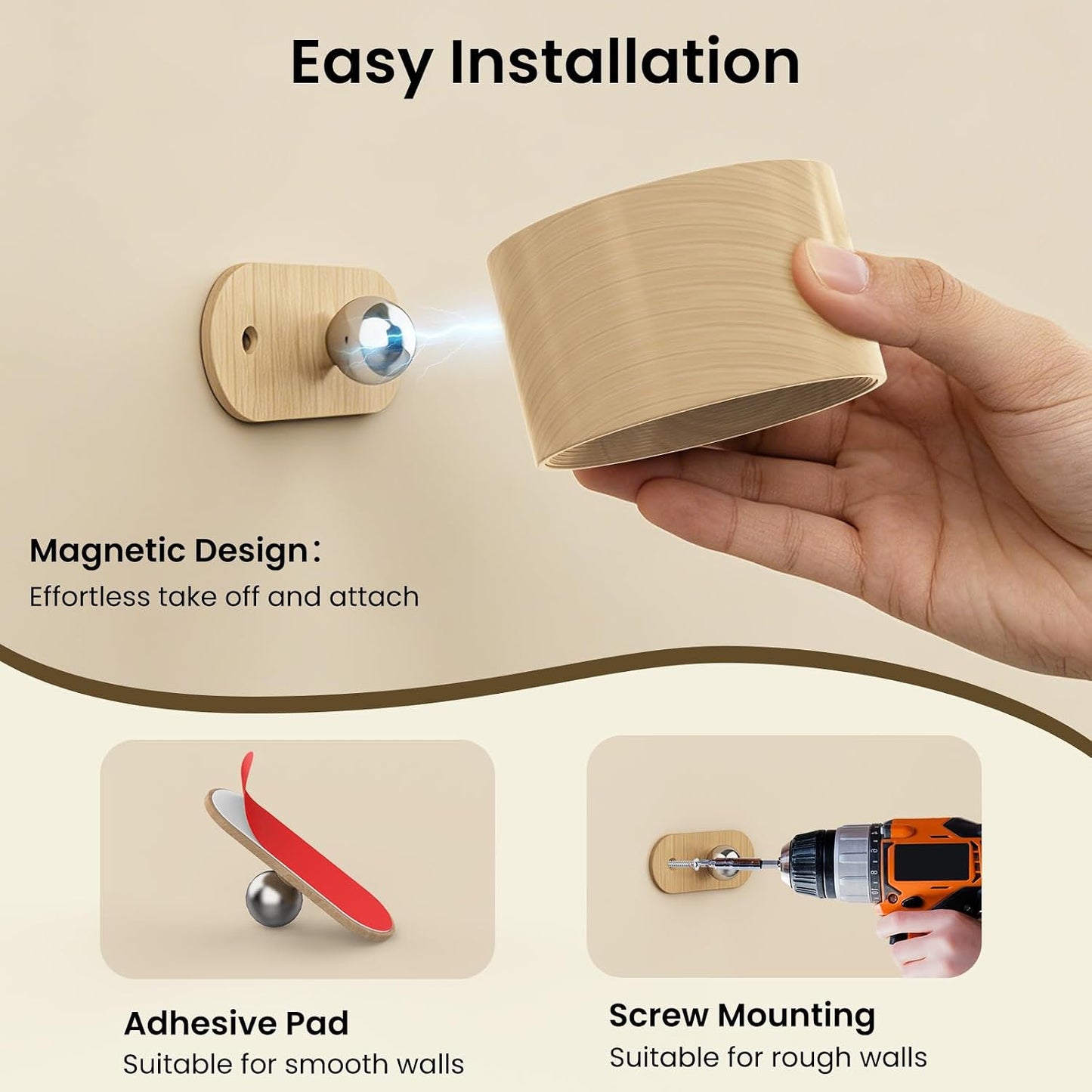 Koopala LED Sconces, Wall Mounted Lamps with Rechargeable Battery Operated USB Port 3 Color Temperatures & 3 Brightness