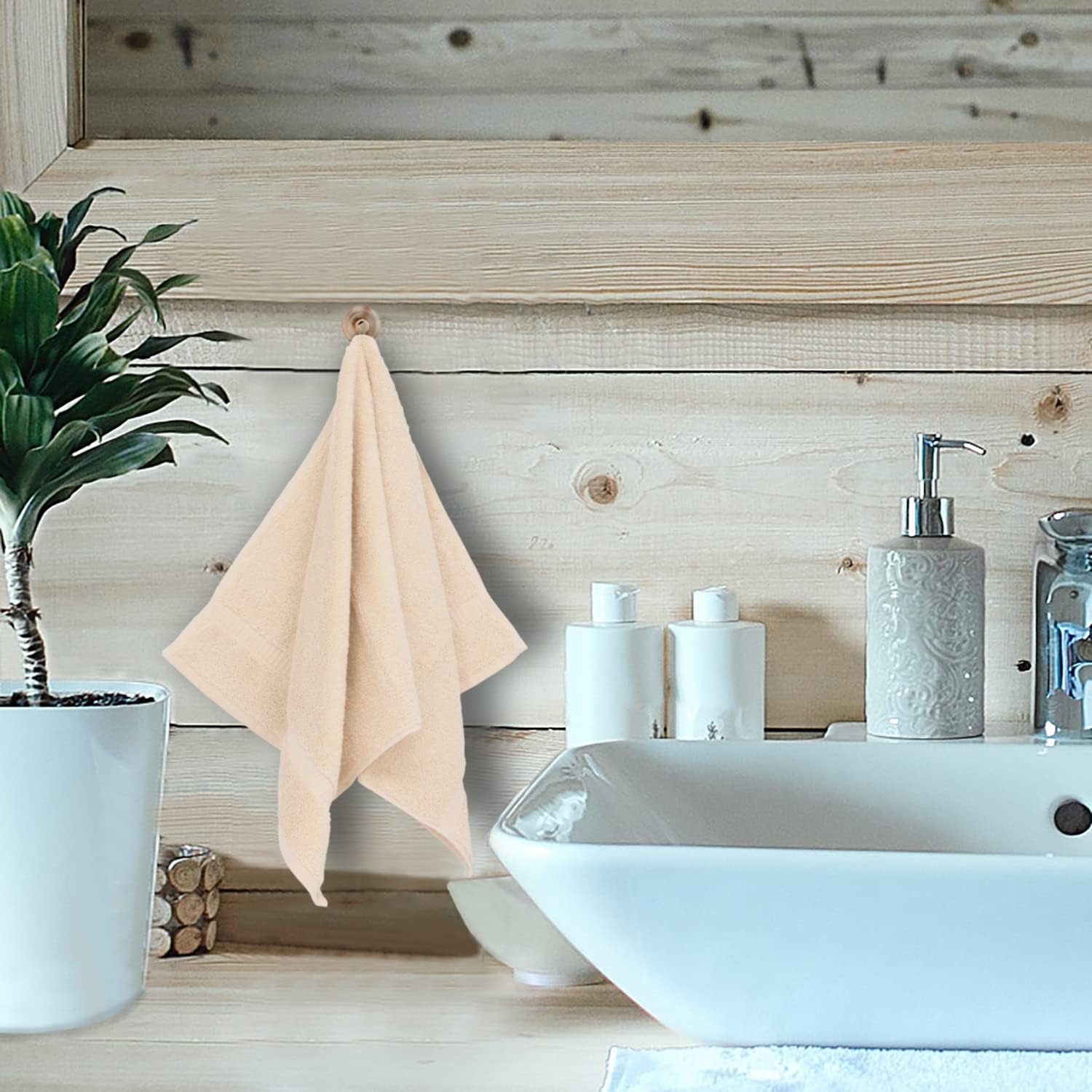 Luxury Hotel & Spa Towel 100% Genuine Turkish Cotton Hand Towels - Beige - Dobby Border - Set of 6