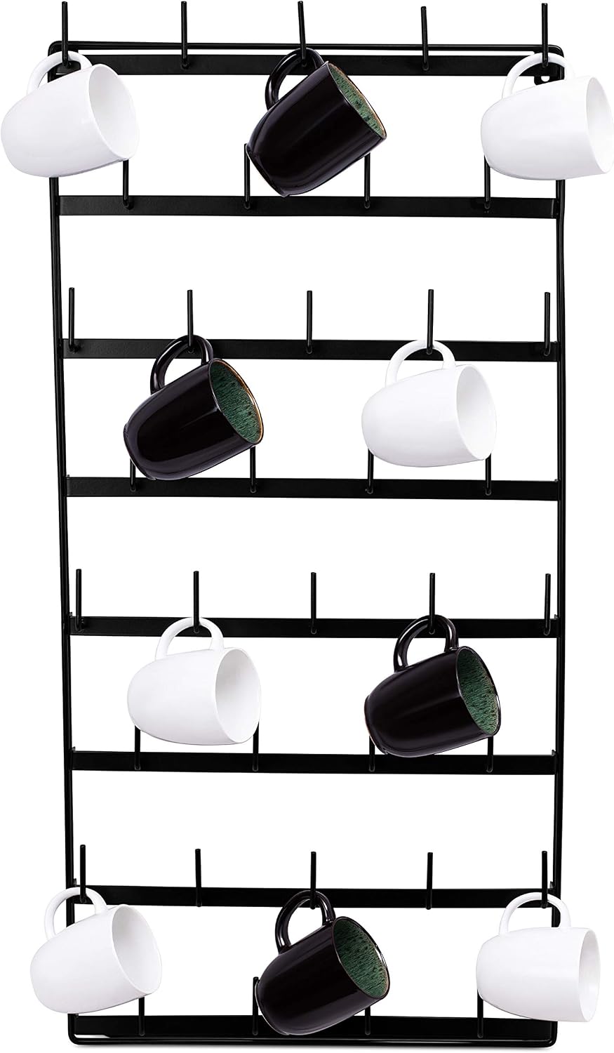 BIRDROCK HOME 36 Peg Coffee Mug Organizer Wall - 8 Tier Wall Mounted Coffee Mug Holder - Tea Cup Display Shelf Wall
